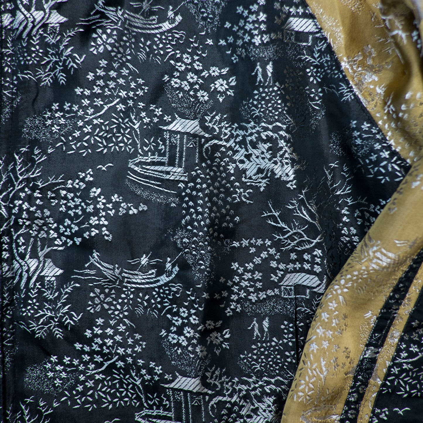 Rare Senju Kannon Reversible Sukajan Jacket – Blue Buddhist Embroidery & Black Gold Brocade Japanese Souvenir Bomber