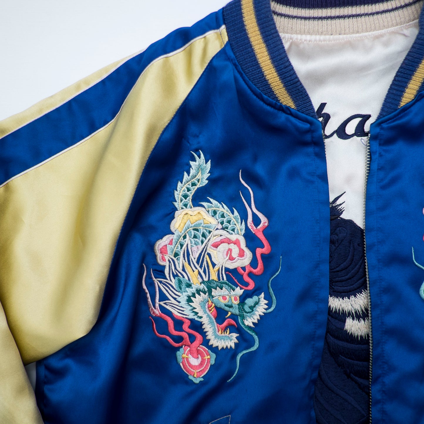 Rare Tailor Toyo M18333 Okushiri-Shima 613th AC&W Black Tiger Reversible Sukajan Souvenir Jacket