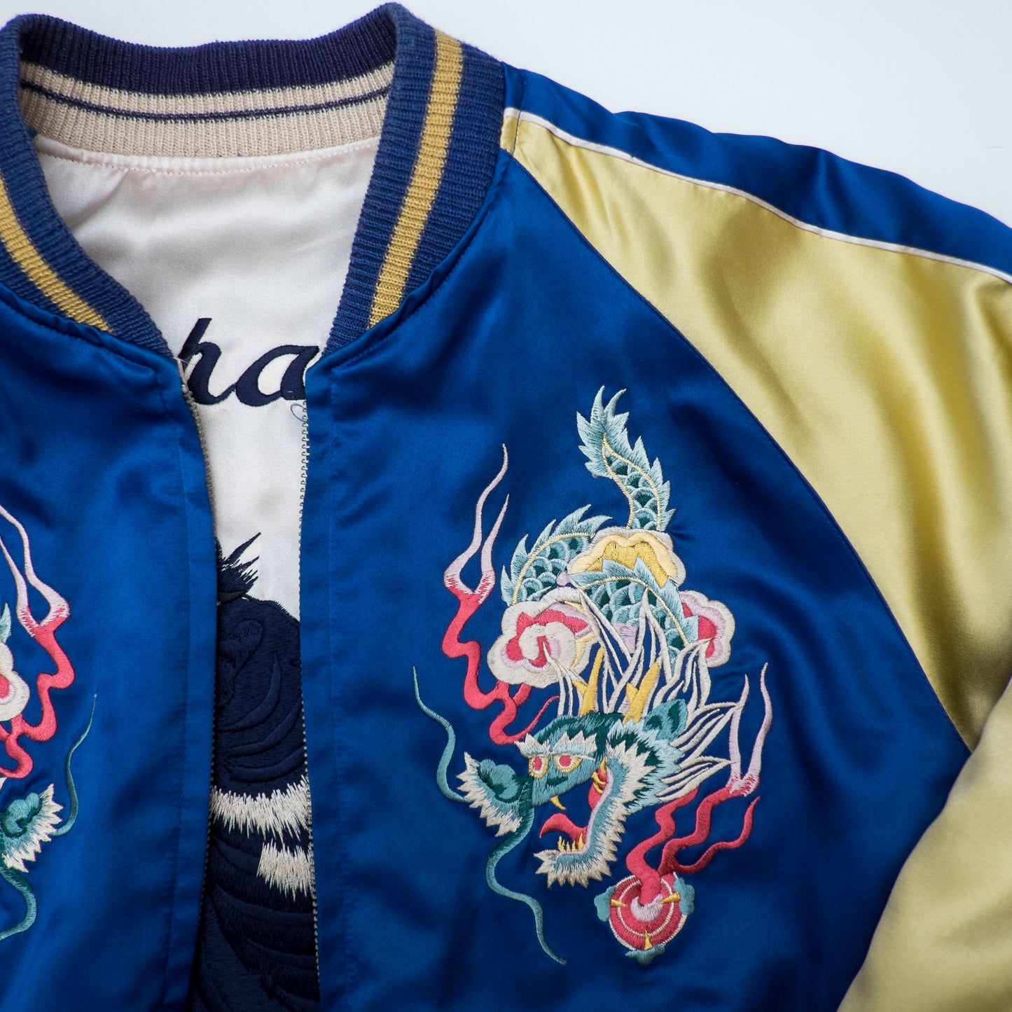 Rare Tailor Toyo M18333 Okushiri-Shima 613th AC&W Black Tiger Reversible Sukajan Souvenir Jacket