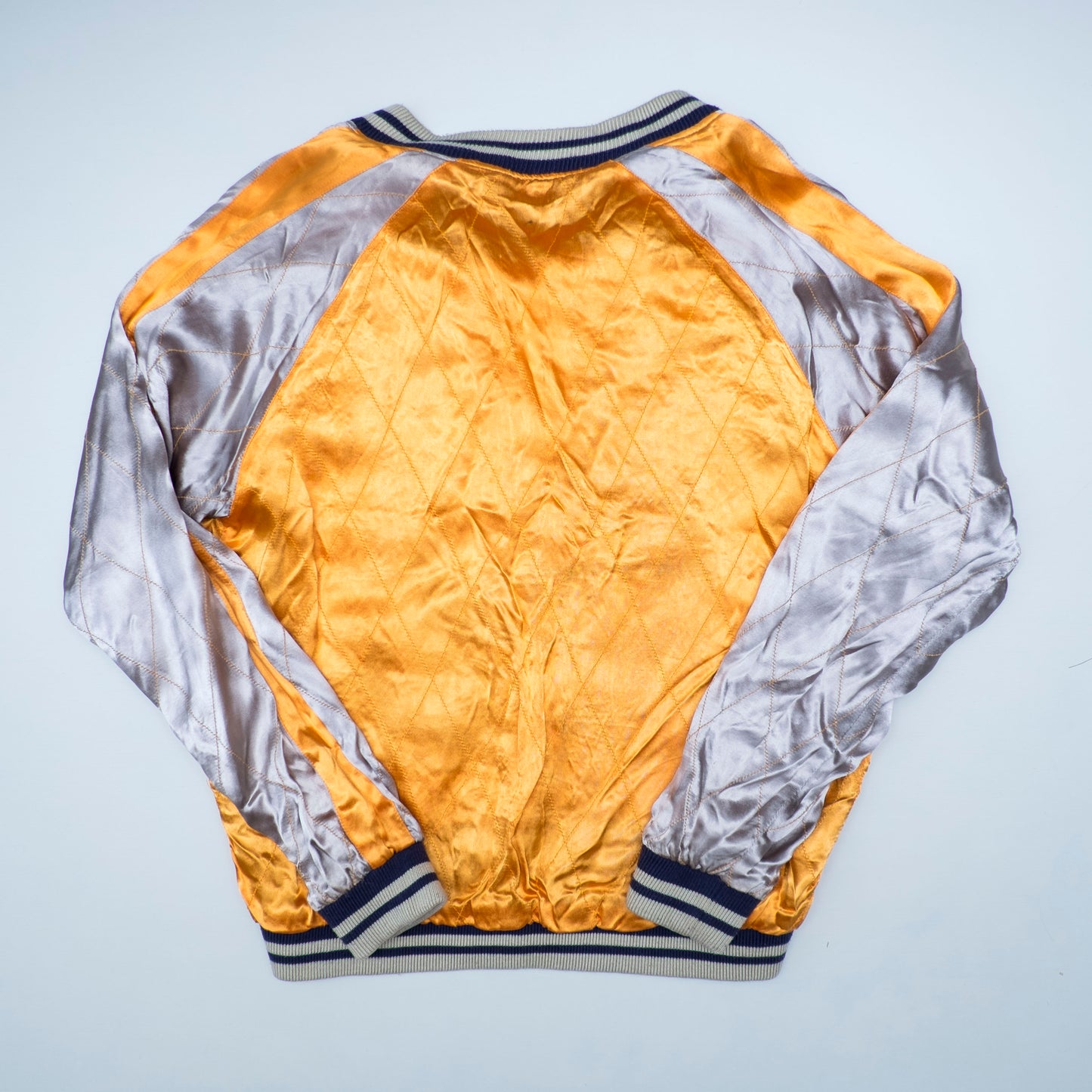 Vintage IOLANI Koi Sakura Reversible Sukajan Jacket Size M Navy Yellow Japanese Souvenir Bomber