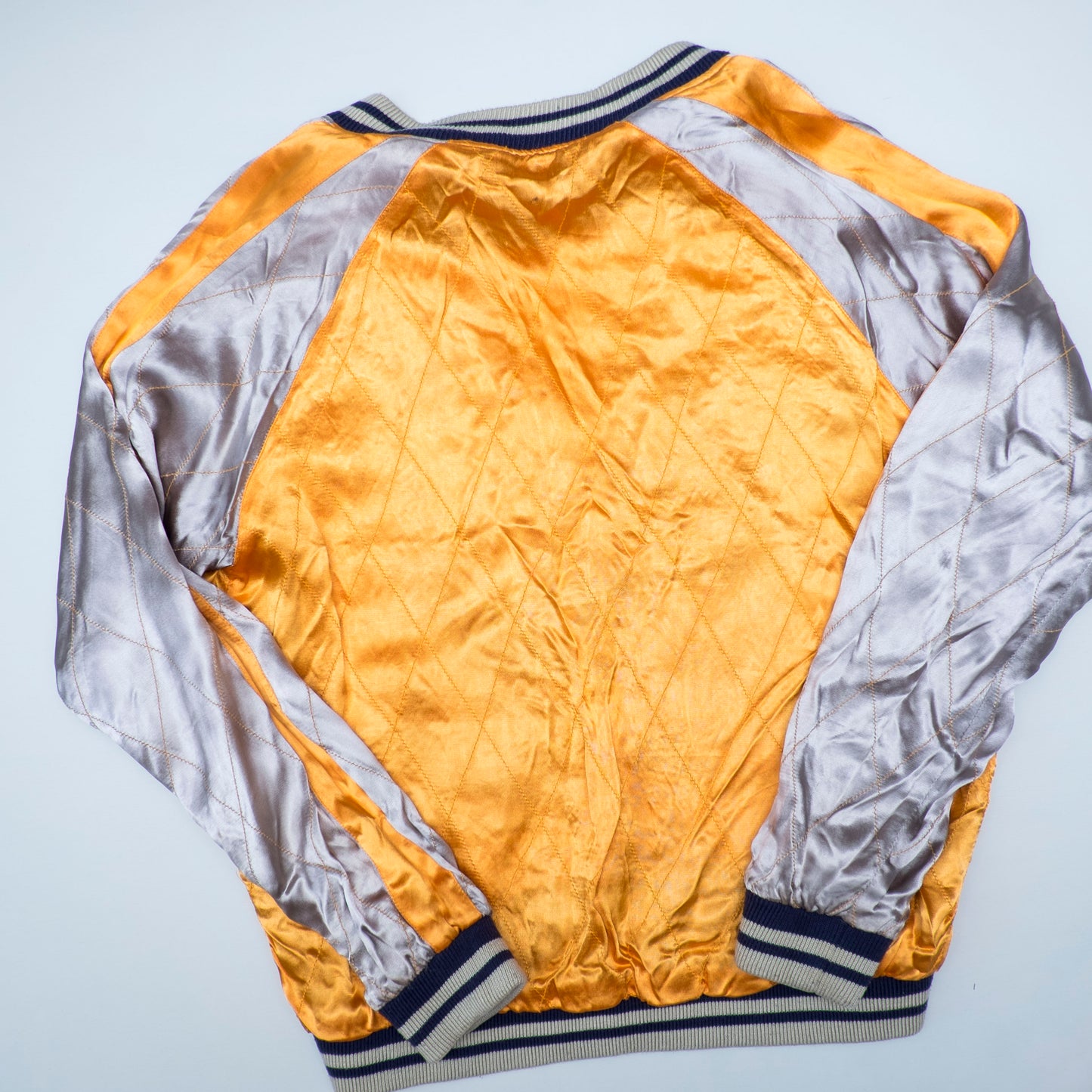 Vintage IOLANI Koi Sakura Reversible Sukajan Jacket Size M Navy Yellow Japanese Souvenir Bomber