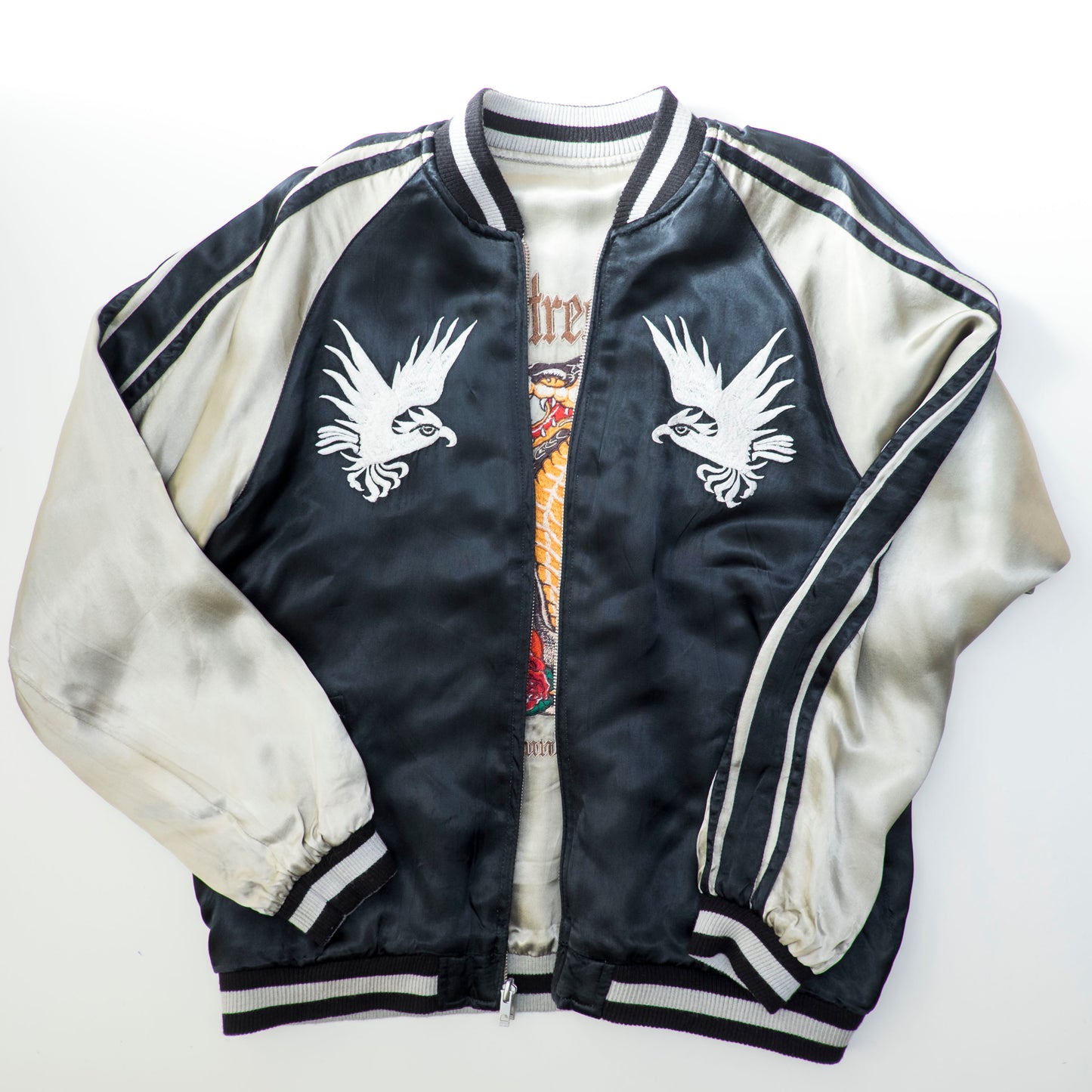 Vintage Back Street Crawler Reversible Sukajan Jacket Cobra Skull Eagle Roses Gothic Punk Japanese Souvenir Bomber