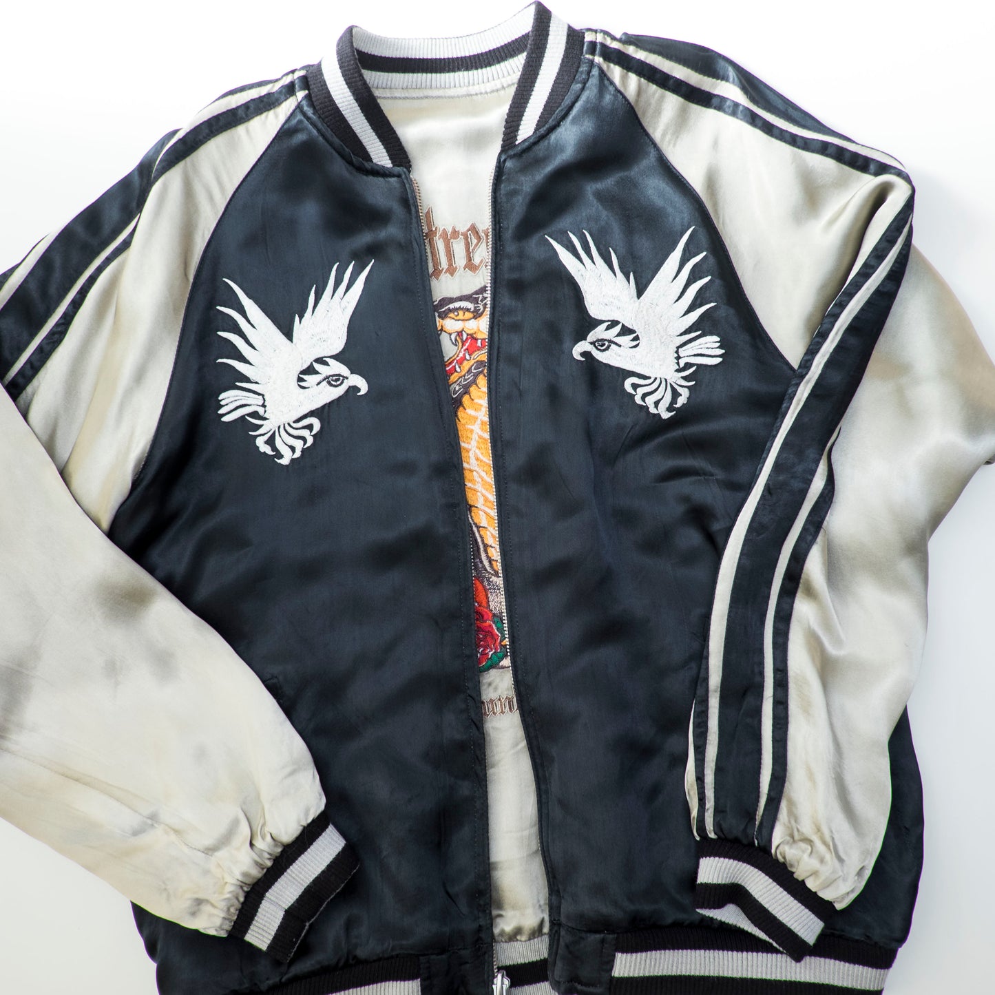 Vintage Back Street Crawler Reversible Sukajan Jacket Cobra Skull Eagle Roses Gothic Punk Japanese Souvenir Bomber