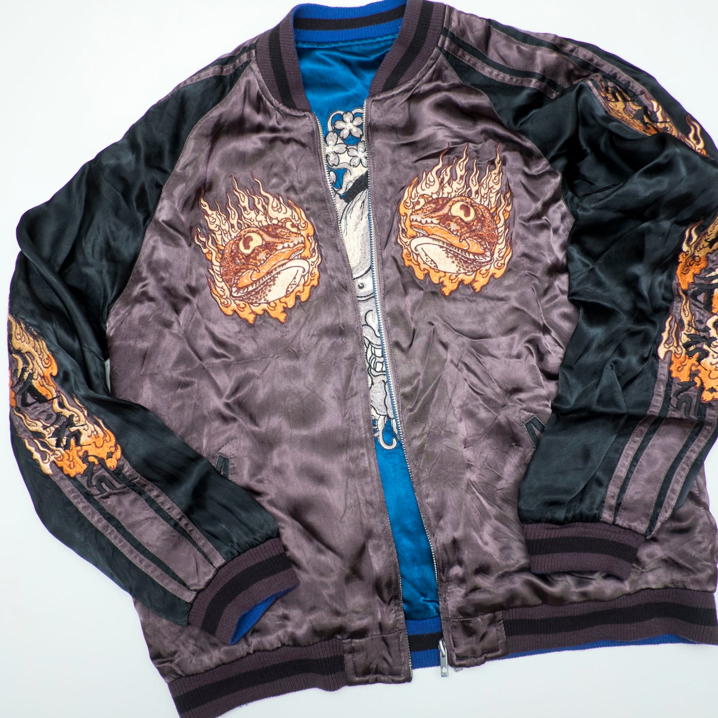 Rare Satori Reversible Hannya Jiraiya Toad Sukajan Jacket XL Japanese Embroidered Souvenir Bomber L-XL