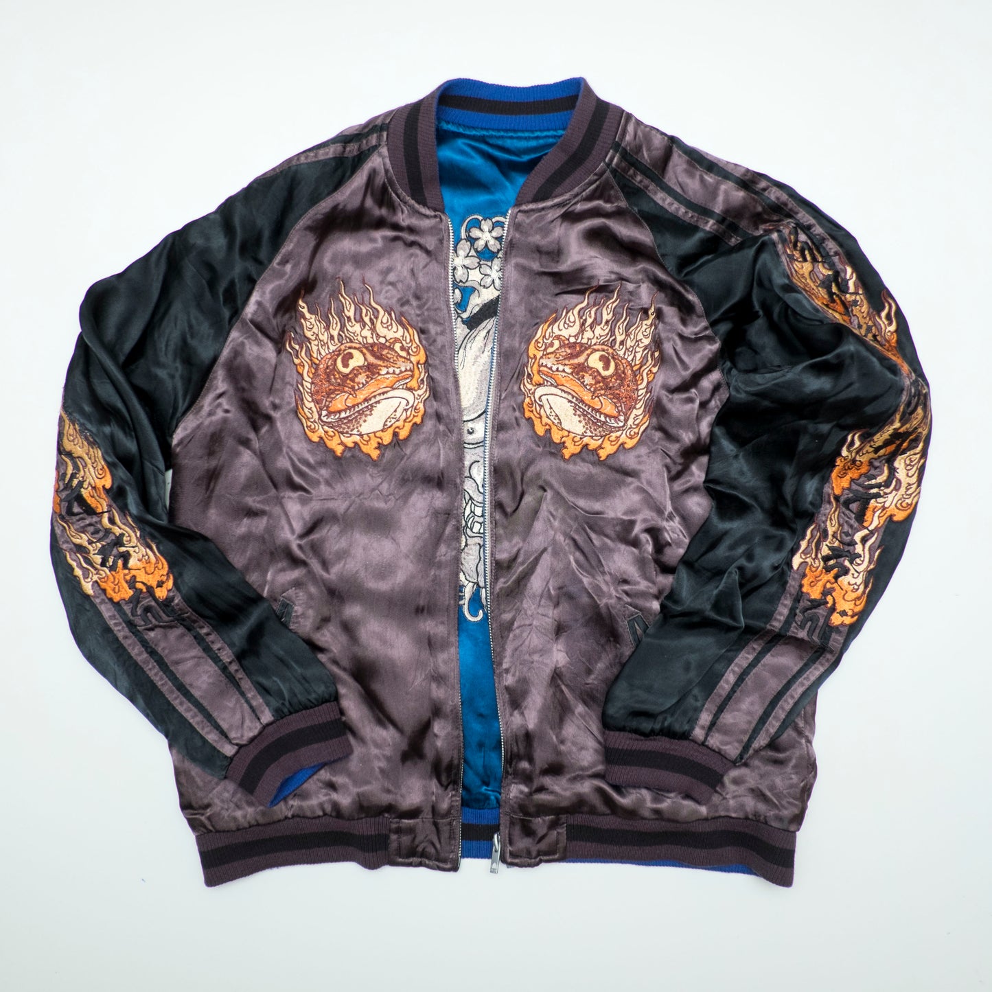 Rare Satori Reversible Hannya Jiraiya Toad Sukajan Jacket XL Japanese Embroidered Souvenir Bomber L-XL