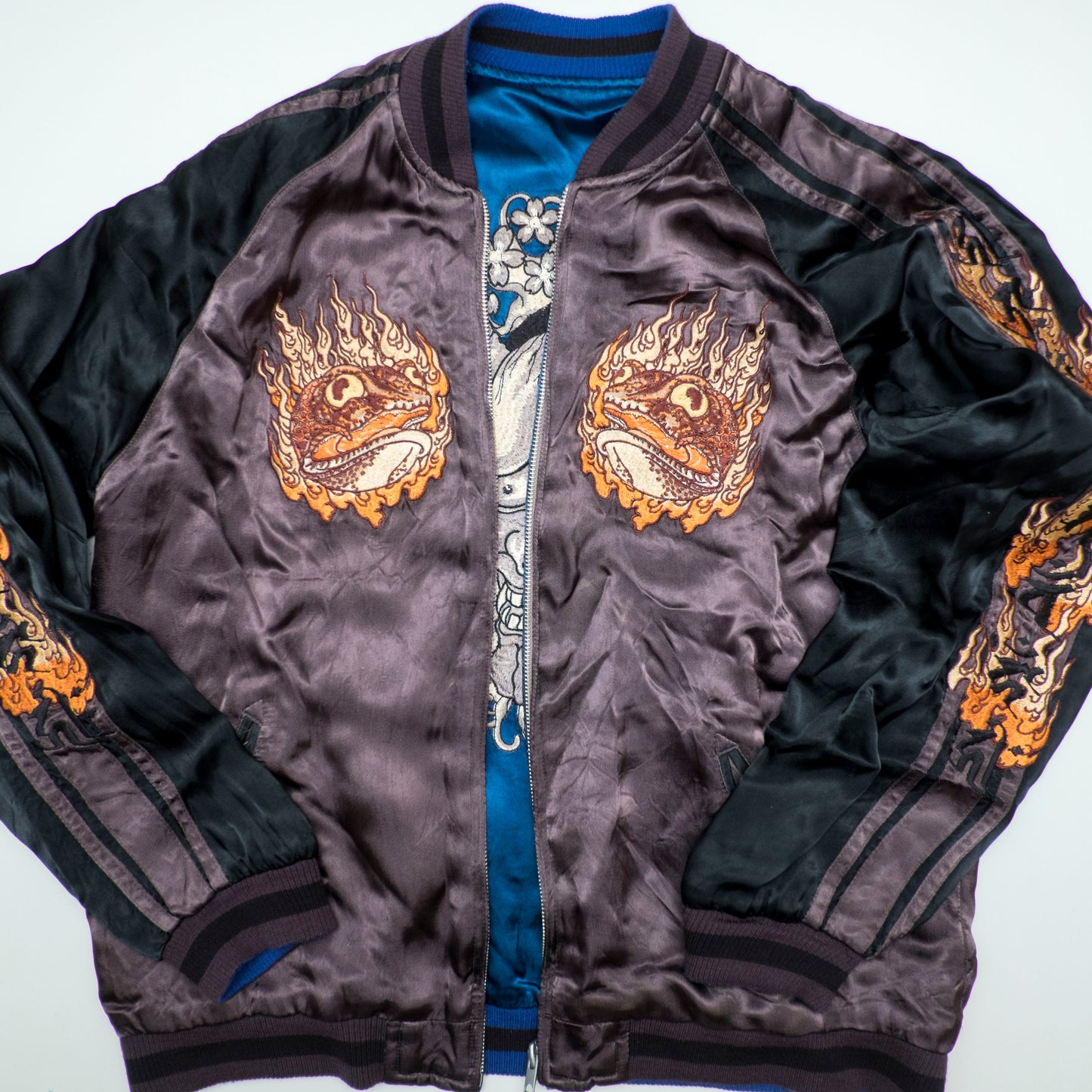 Rare Satori Reversible Hannya Jiraiya Toad Sukajan Jacket XL Japanese Embroidered Souvenir Bomber L-XL