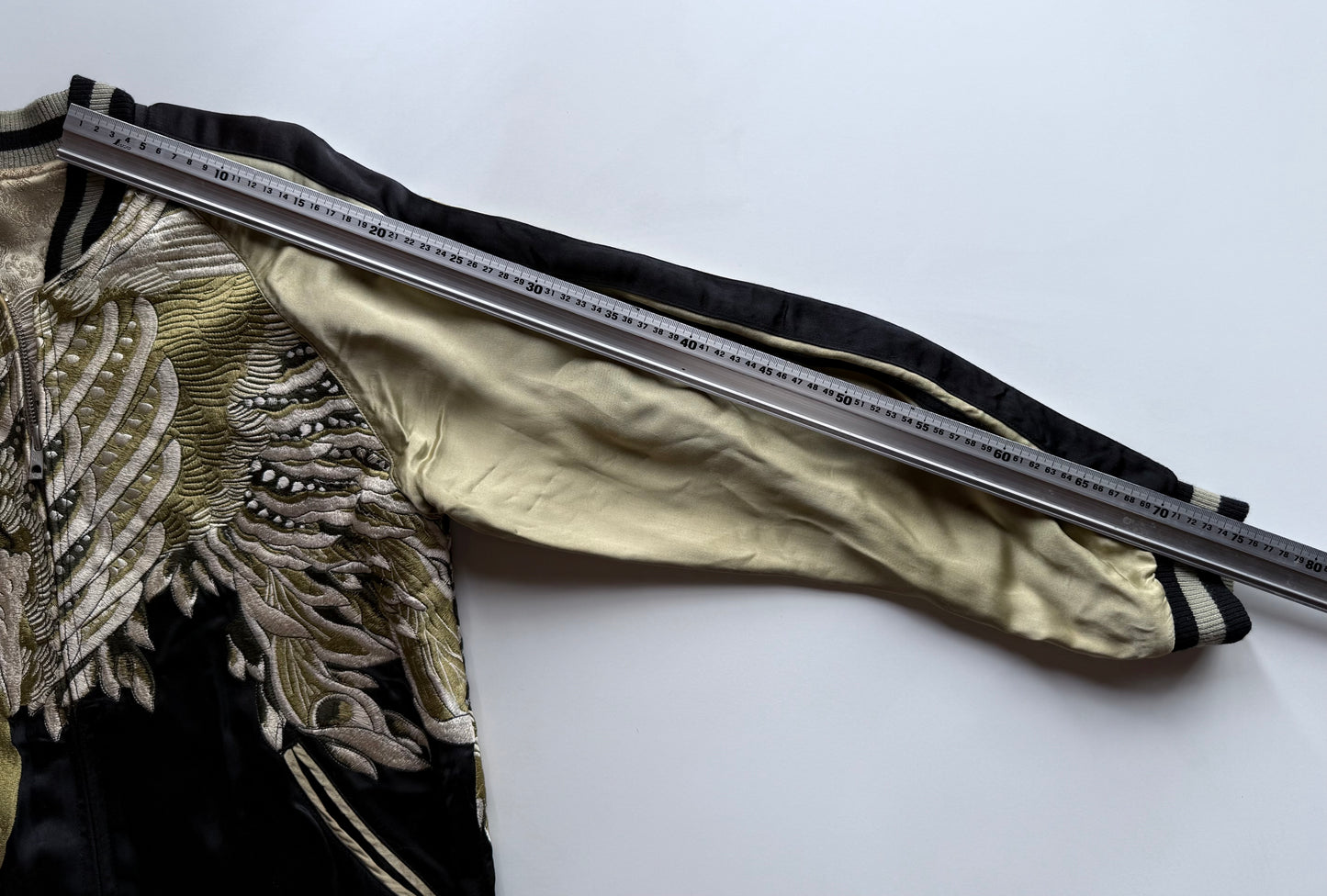 Vintage Reversible Sukajan Jacket Dragon Phoenix Crane Turtle Embroidery Black Gold Japanese Souvenir Bomber Size M