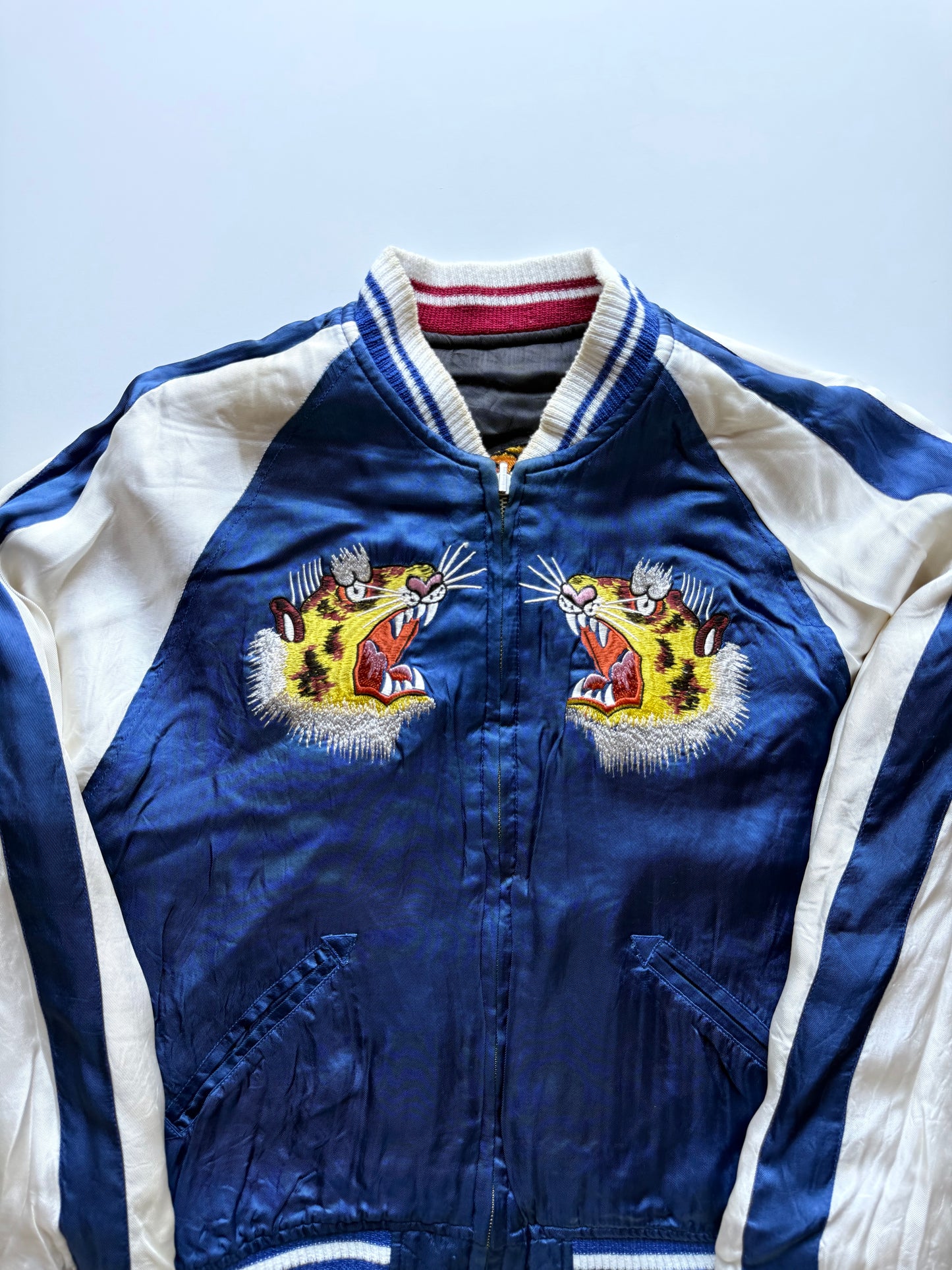 Vintage Hashimoto Shokai Tiger Dragon Sukajan Reversible Japanese Souvenir Jacket Satin Bomber Size S