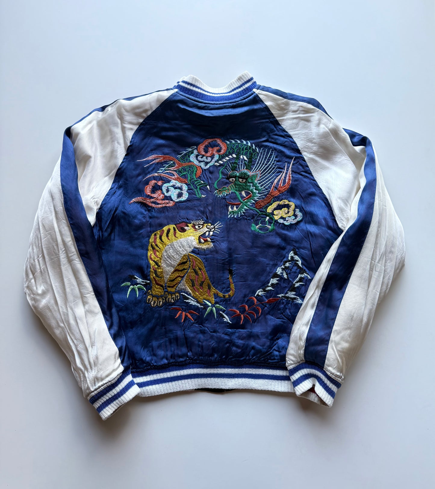 Vintage Hashimoto Shokai Tiger Dragon Sukajan Reversible Japanese Souvenir Jacket Satin Bomber Size S