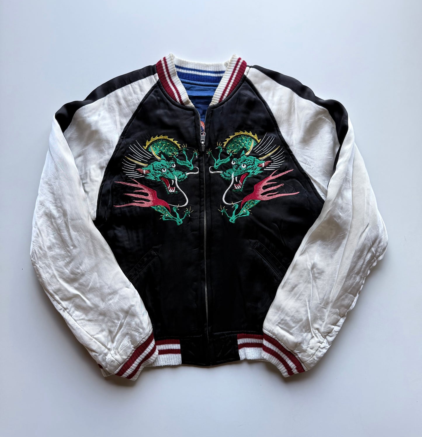 Vintage Hashimoto Shokai Tiger Dragon Sukajan Reversible Japanese Souvenir Jacket Satin Bomber Size S