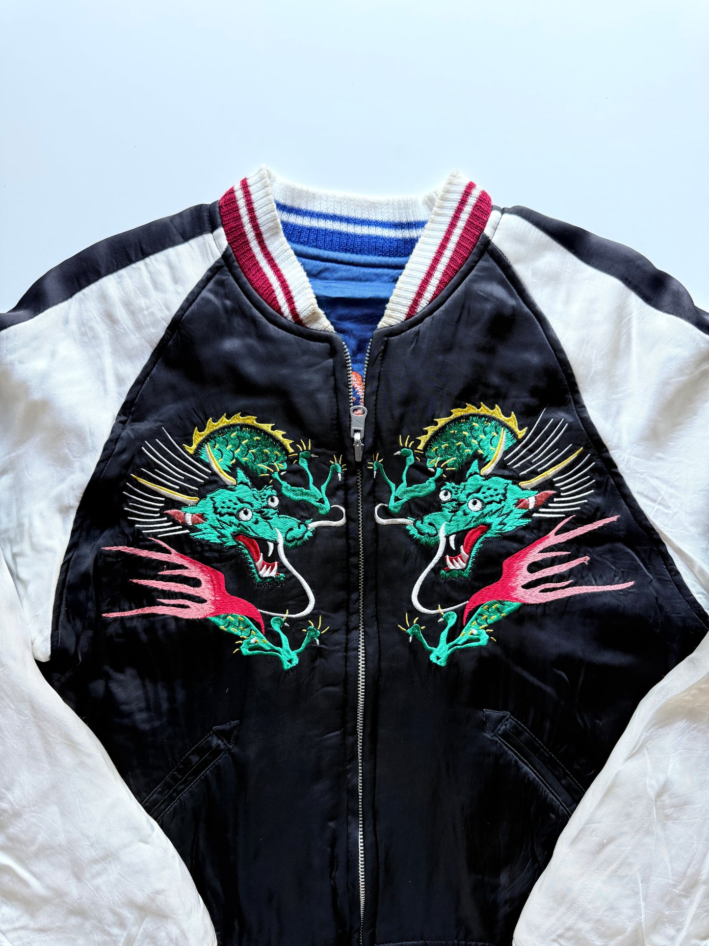 Vintage Hashimoto Shokai Tiger Dragon Sukajan Reversible Japanese Souvenir Jacket Satin Bomber Size S