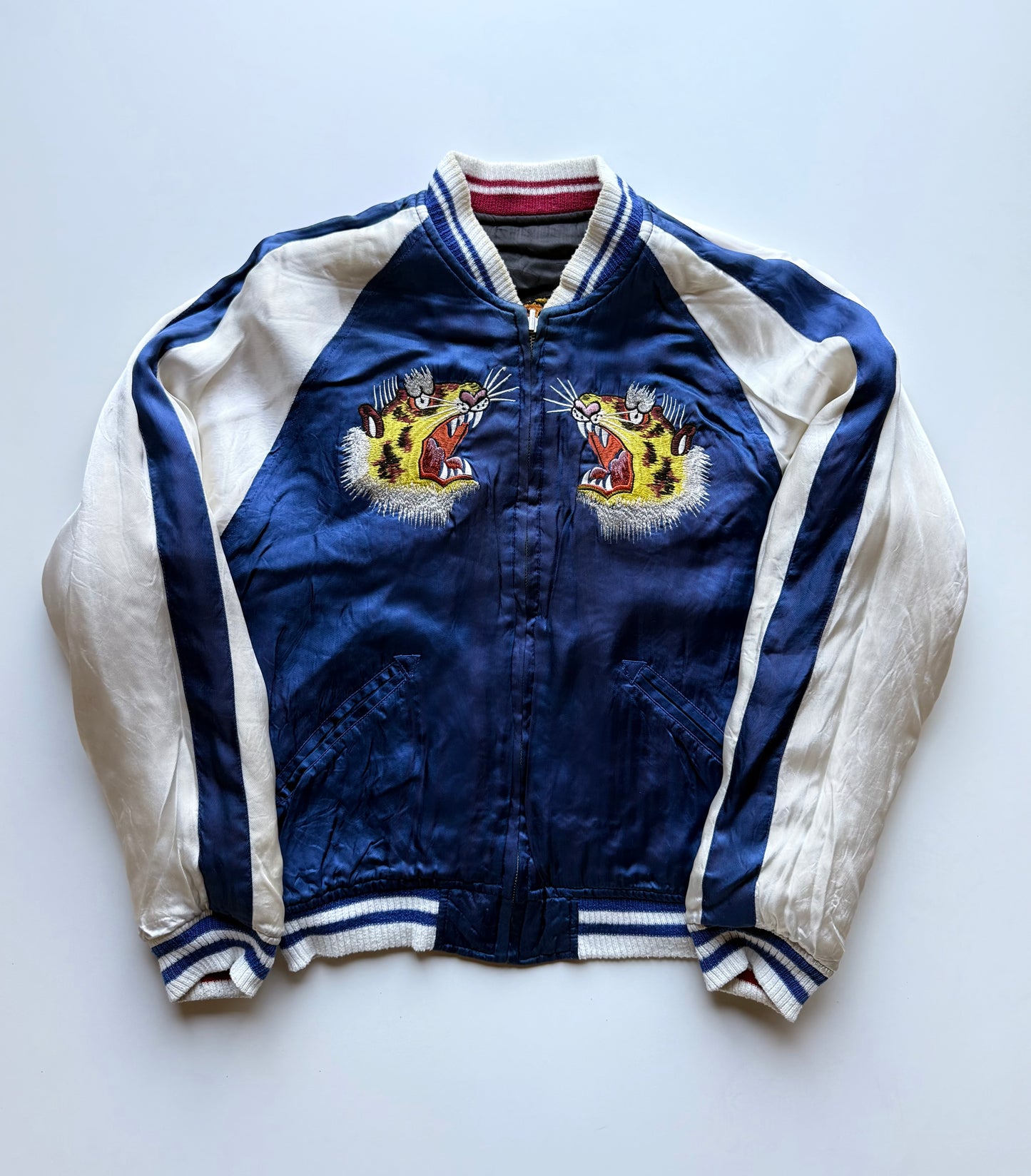 Vintage Hashimoto Shokai Tiger Dragon Sukajan Reversible Japanese Souvenir Jacket Satin Bomber Size S