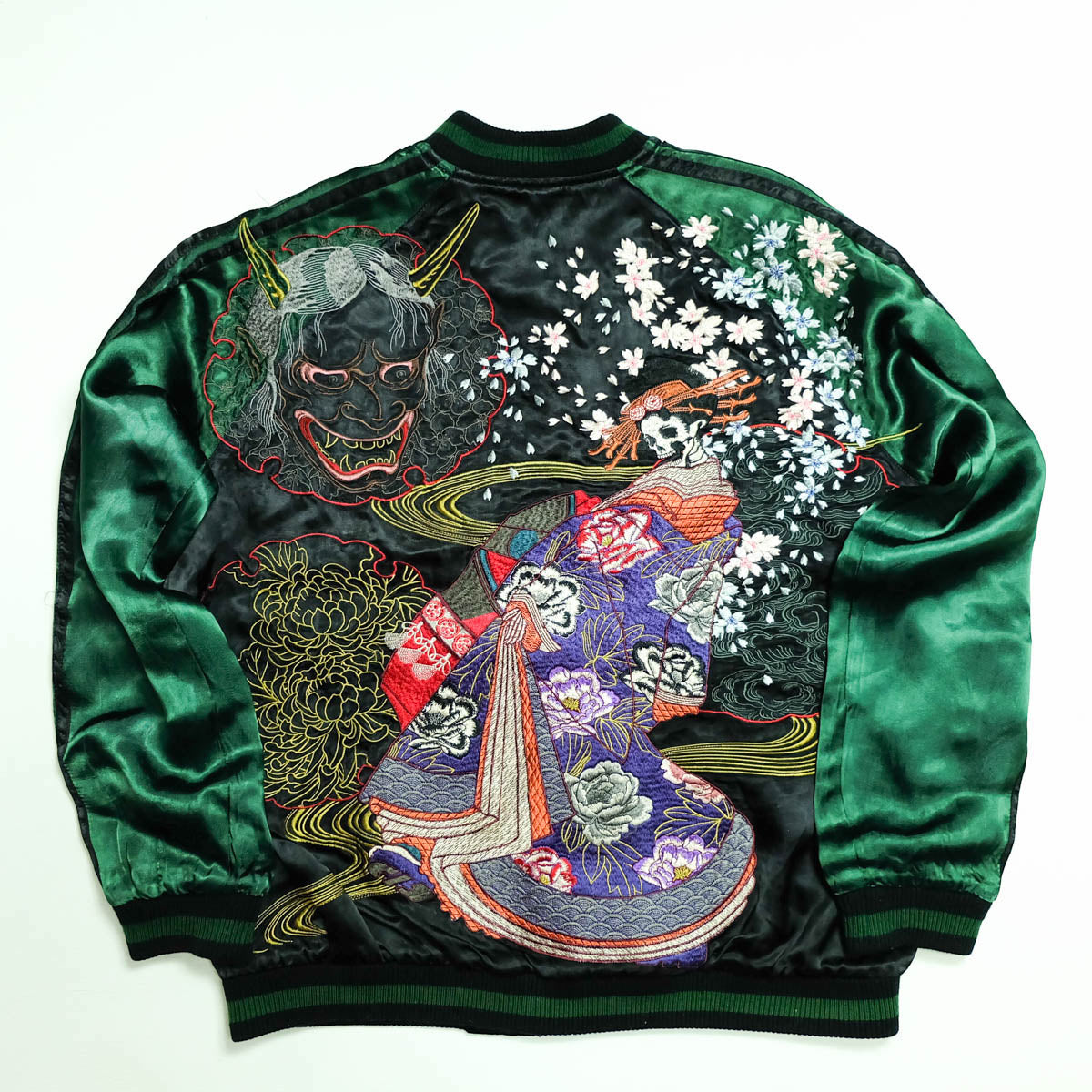 Rare Satori GSJR-005 Hannya Skull Oiran Reversible Sukajan Jacket Sakura Japanese Embroidered Satin Bomber