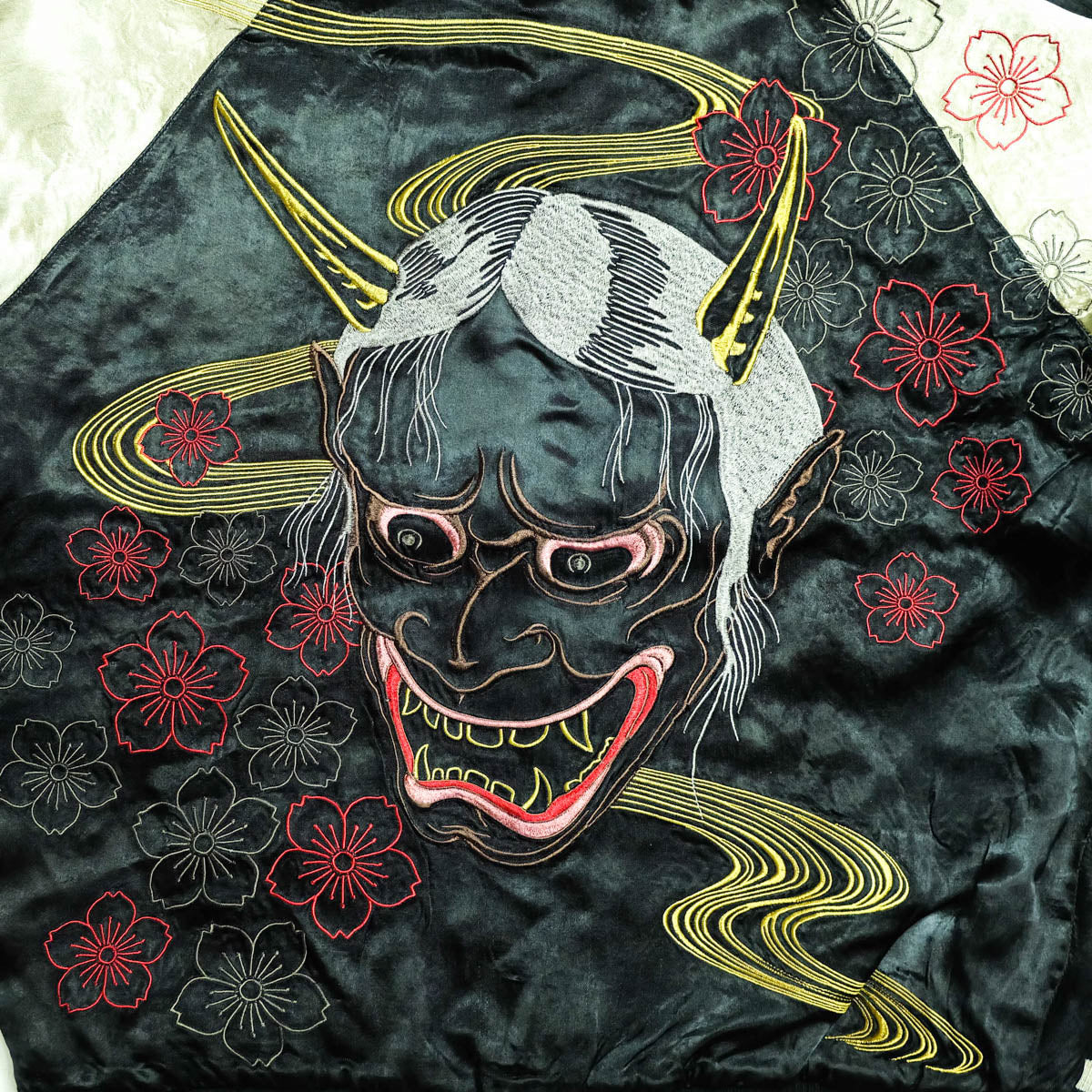 Rare Satori GSJR-005 Hannya Skull Oiran Reversible Sukajan Jacket Sakura Japanese Embroidered Satin Bomber