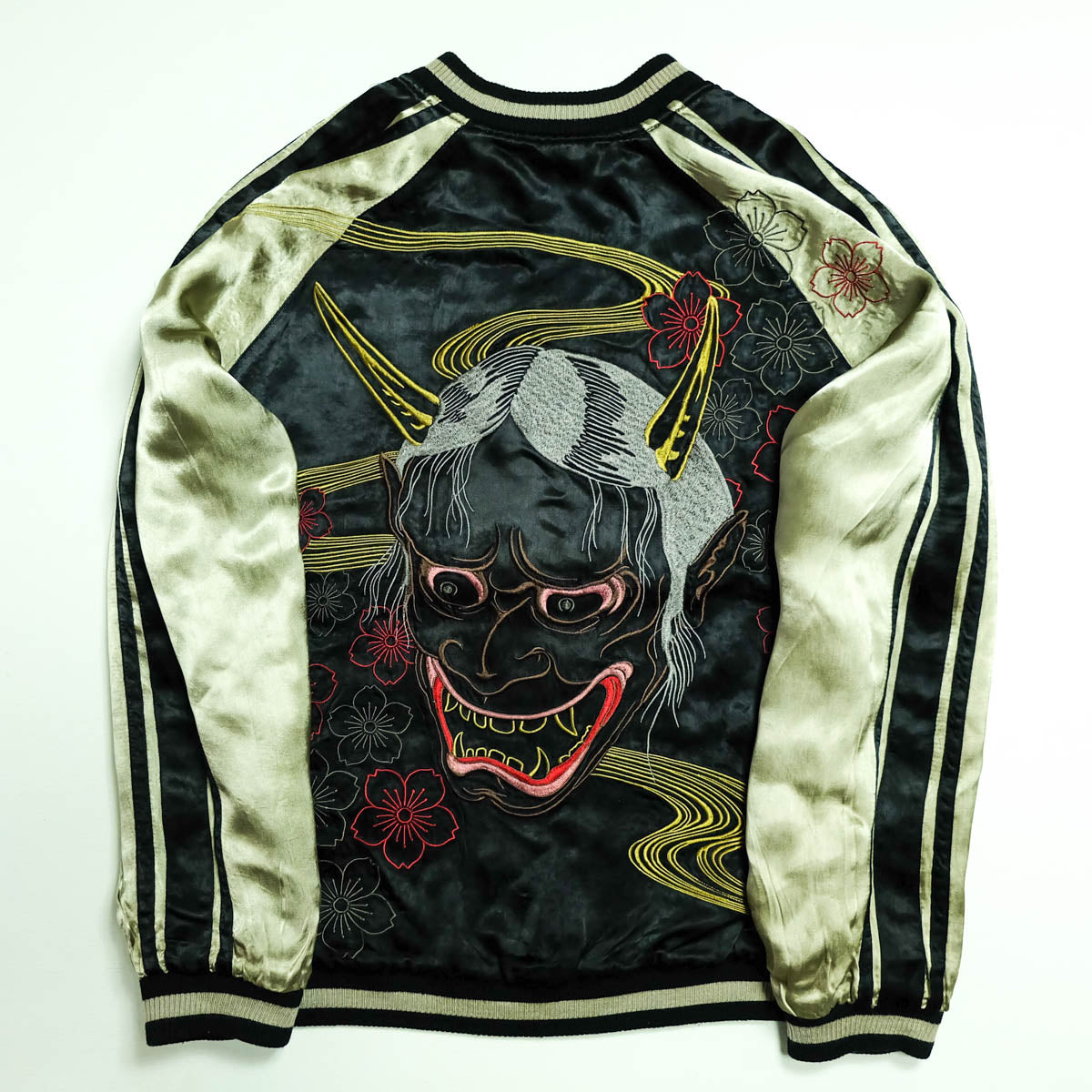 Rare Satori GSJR-005 Hannya Skull Oiran Reversible Sukajan Jacket Sakura Japanese Embroidered Satin Bomber