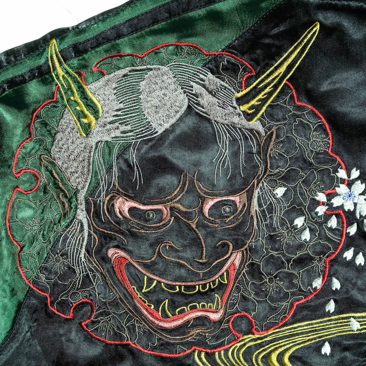 Rare Satori GSJR-005 Hannya Skull Oiran Reversible Sukajan Jacket Sakura Japanese Embroidered Satin Bomber