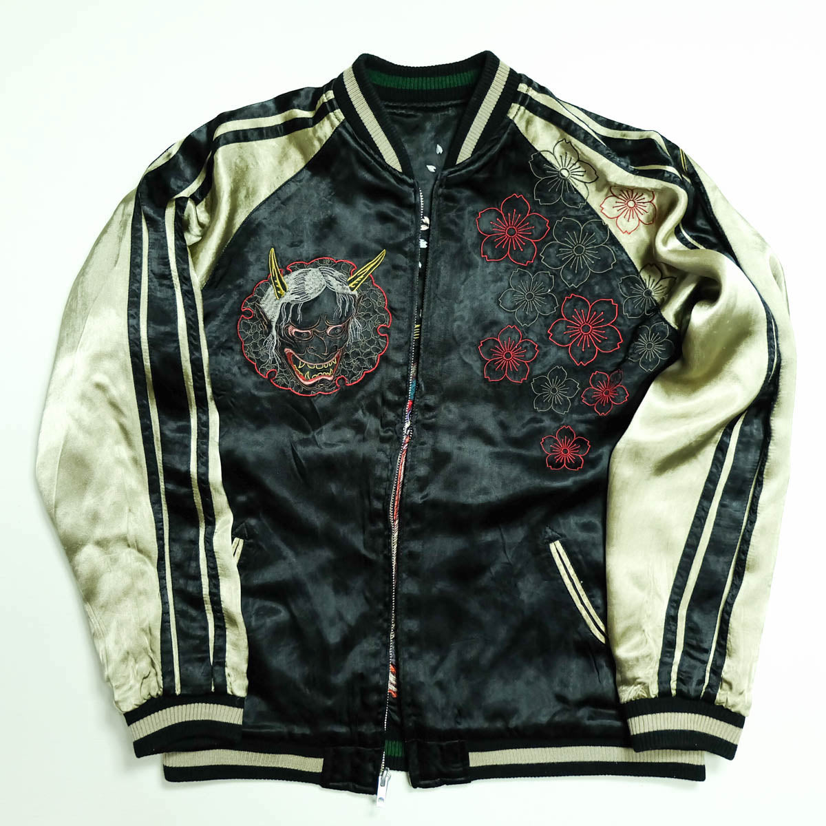 Rare Satori GSJR-005 Hannya Skull Oiran Reversible Sukajan Jacket Sakura Japanese Embroidered Satin Bomber