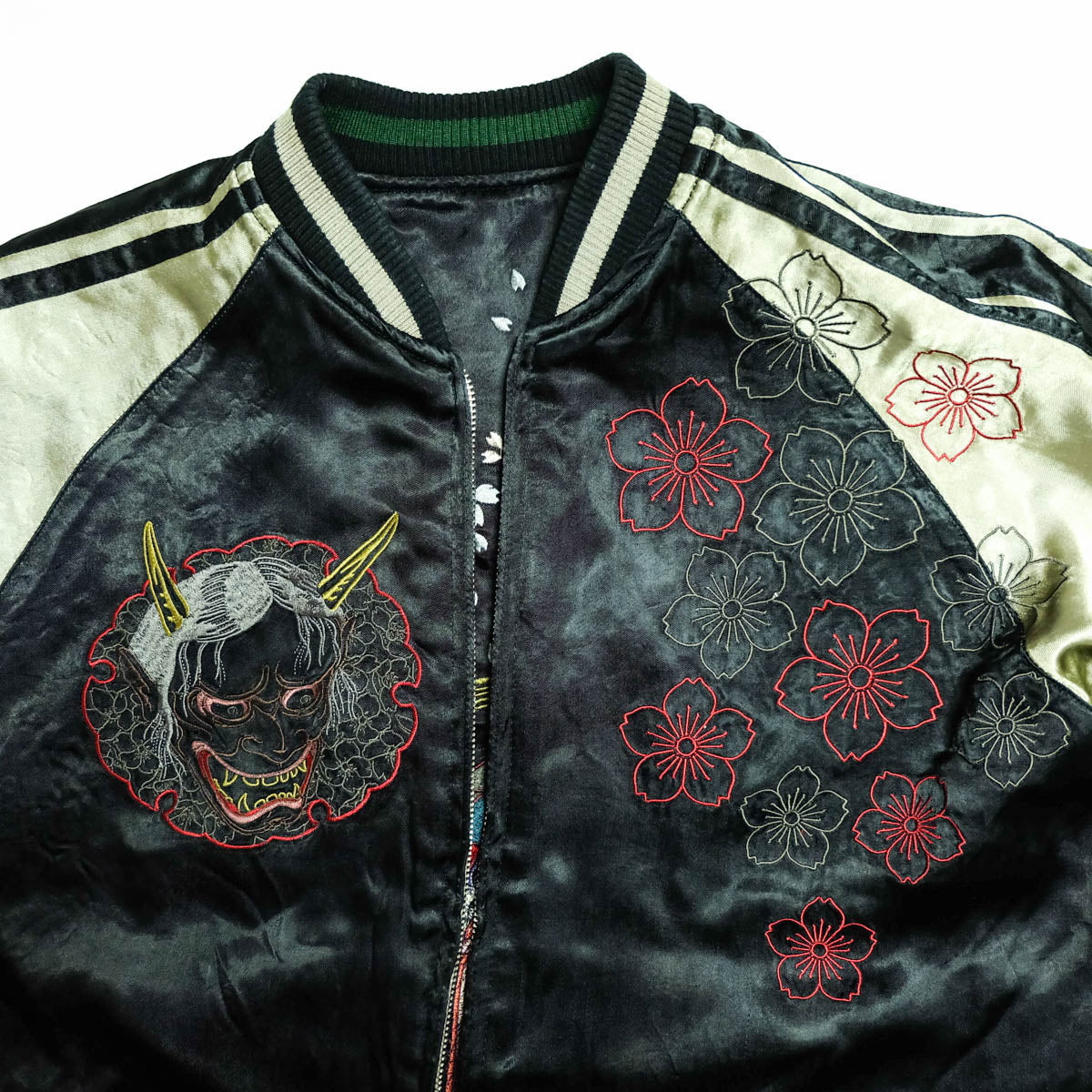 Rare Satori GSJR-005 Hannya Skull Oiran Reversible Sukajan Jacket Sakura Japanese Embroidered Satin Bomber