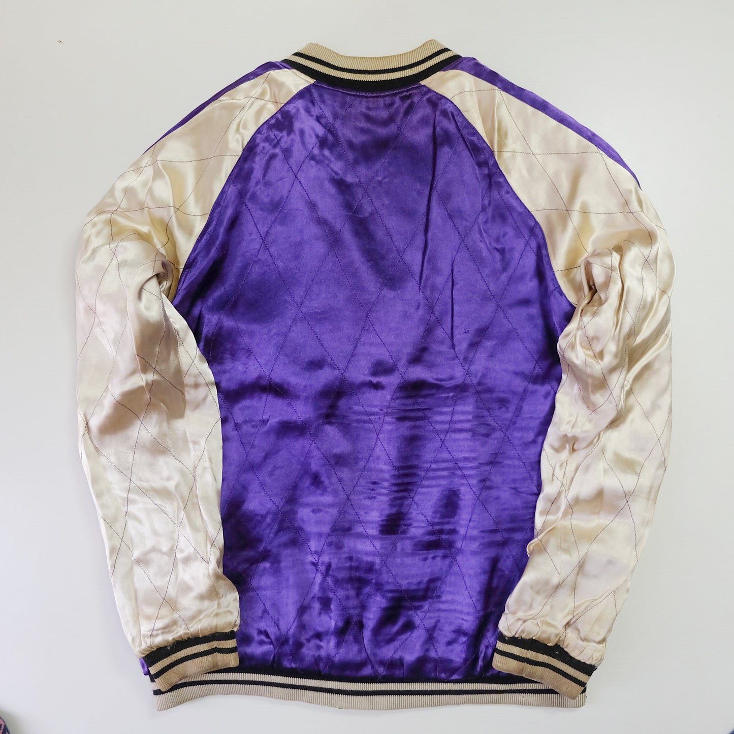 IOLANI Vintage Japanese Street Fashion Black Blue Velvet Sukajan Bomber Souvenir Tour Jacket - Sakura Flowers Floral Cherry Blossom