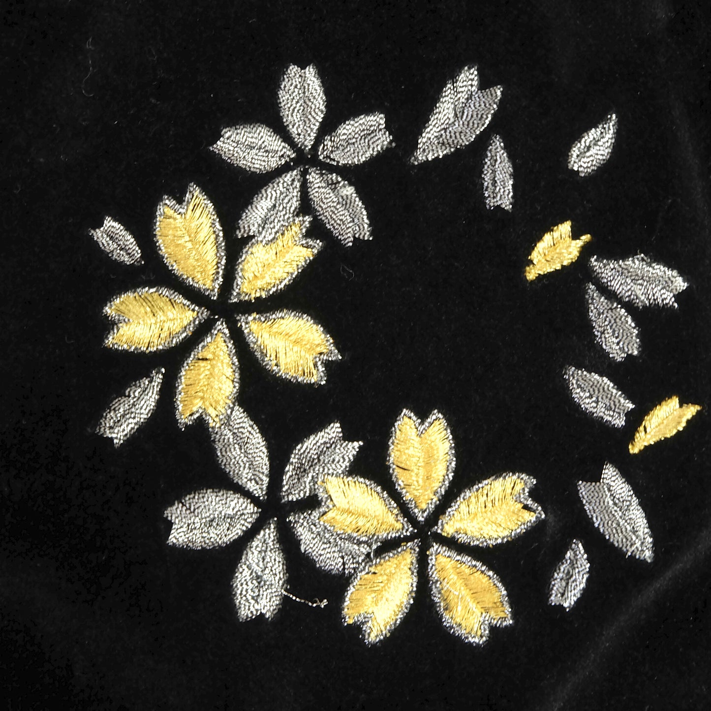 IOLANI Vintage Japanese Street Fashion Black Blue Velvet Sukajan Bomber Souvenir Tour Jacket - Sakura Flowers Floral Cherry Blossom