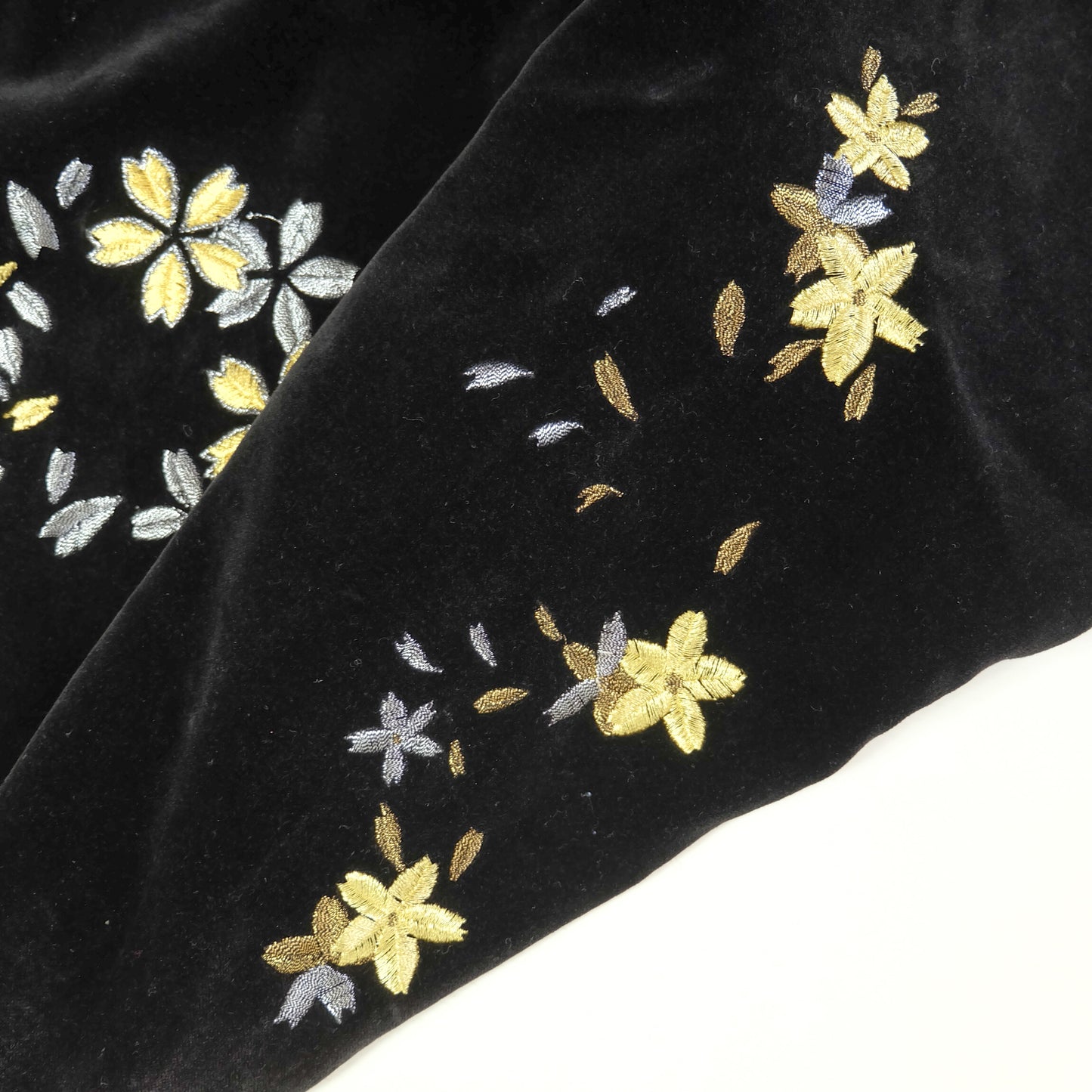 IOLANI Vintage Japanese Street Fashion Black Blue Velvet Sukajan Bomber Souvenir Tour Jacket - Sakura Flowers Floral Cherry Blossom