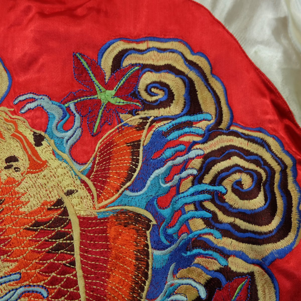 Onigashima Orange Pop Color Japanese Japan Rising Koi Carp Fish Hokusai Wave Classic Tattoo Art Design Embroidered Embroidery Reversible Sukajan Souvenir Sukajum Skajum Tattoo Art Design Yokosuka Jumper Bomber Jacket ( Size : M  )