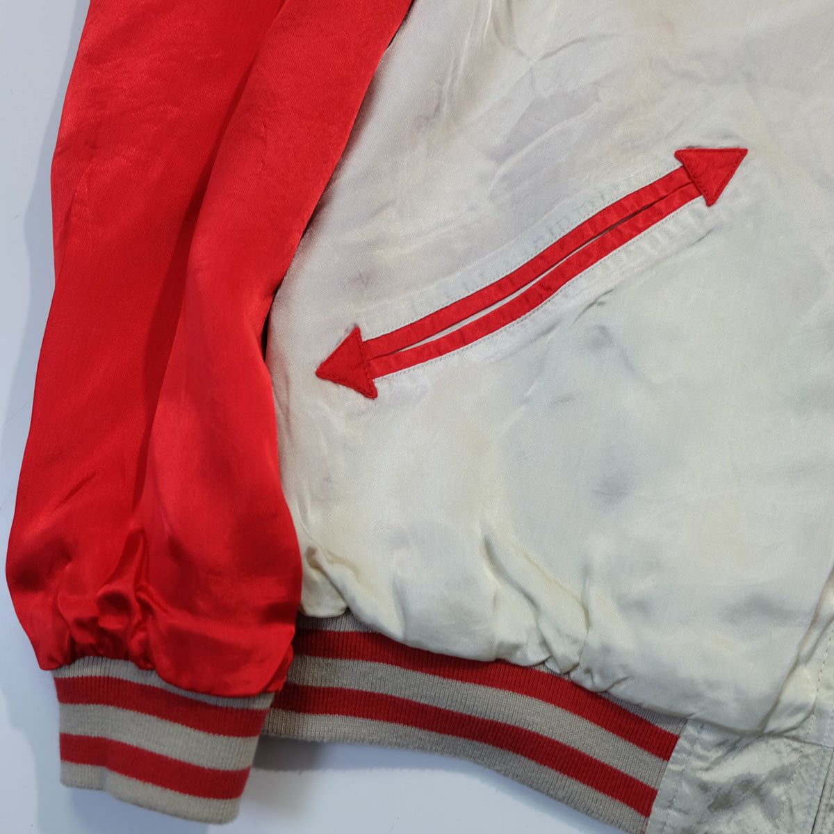 Rare Onigashima CHIC Pop Color Classic Vintage Sukajan Souvenir Jacket Orange Red Koi Carp Fish & Maple Leaves Momiji Tattoo Art Design Embroidery