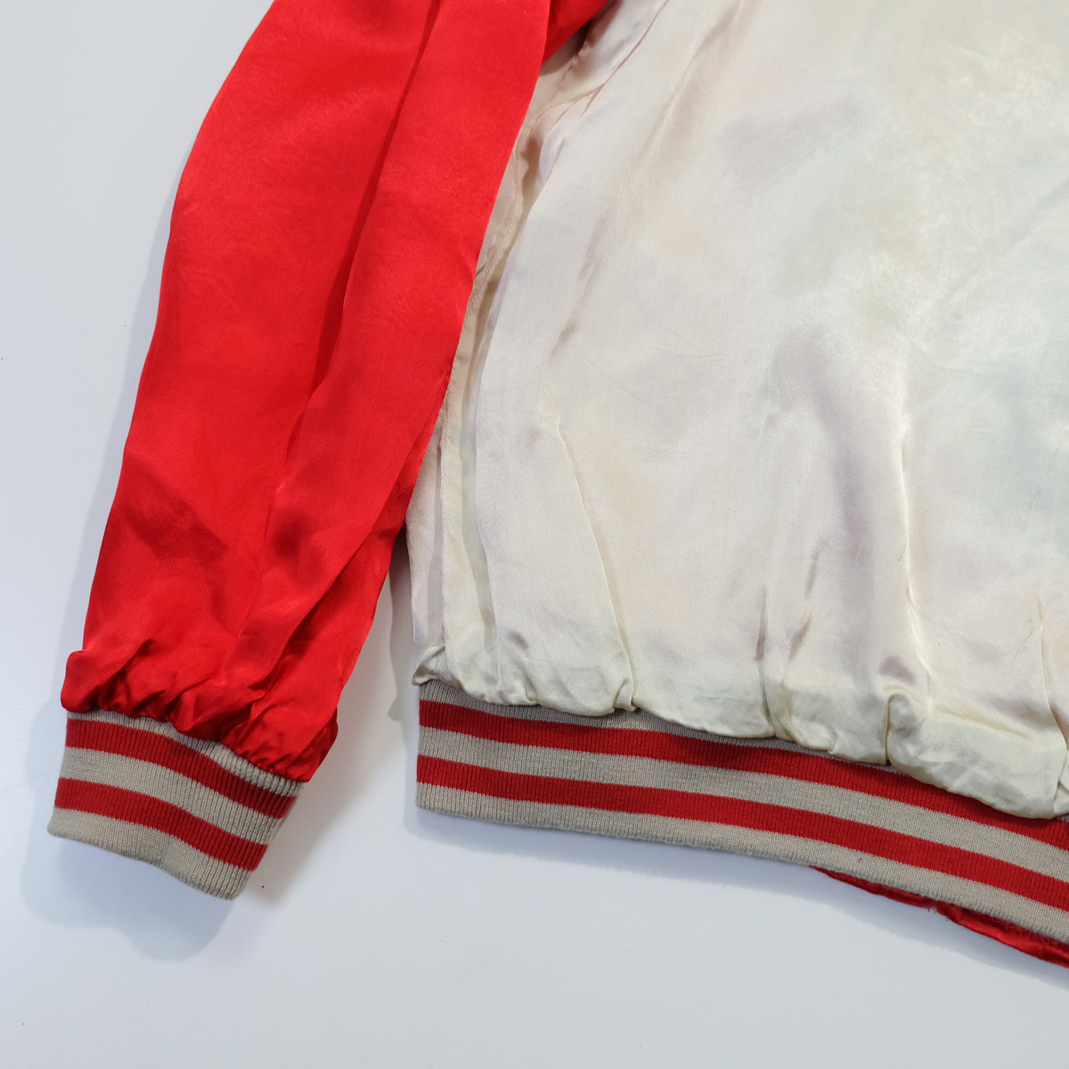 Rare Onigashima CHIC Pop Color Classic Vintage Sukajan Souvenir Jacket Orange Red Koi Carp Fish & Maple Leaves Momiji Tattoo Art Design Embroidery