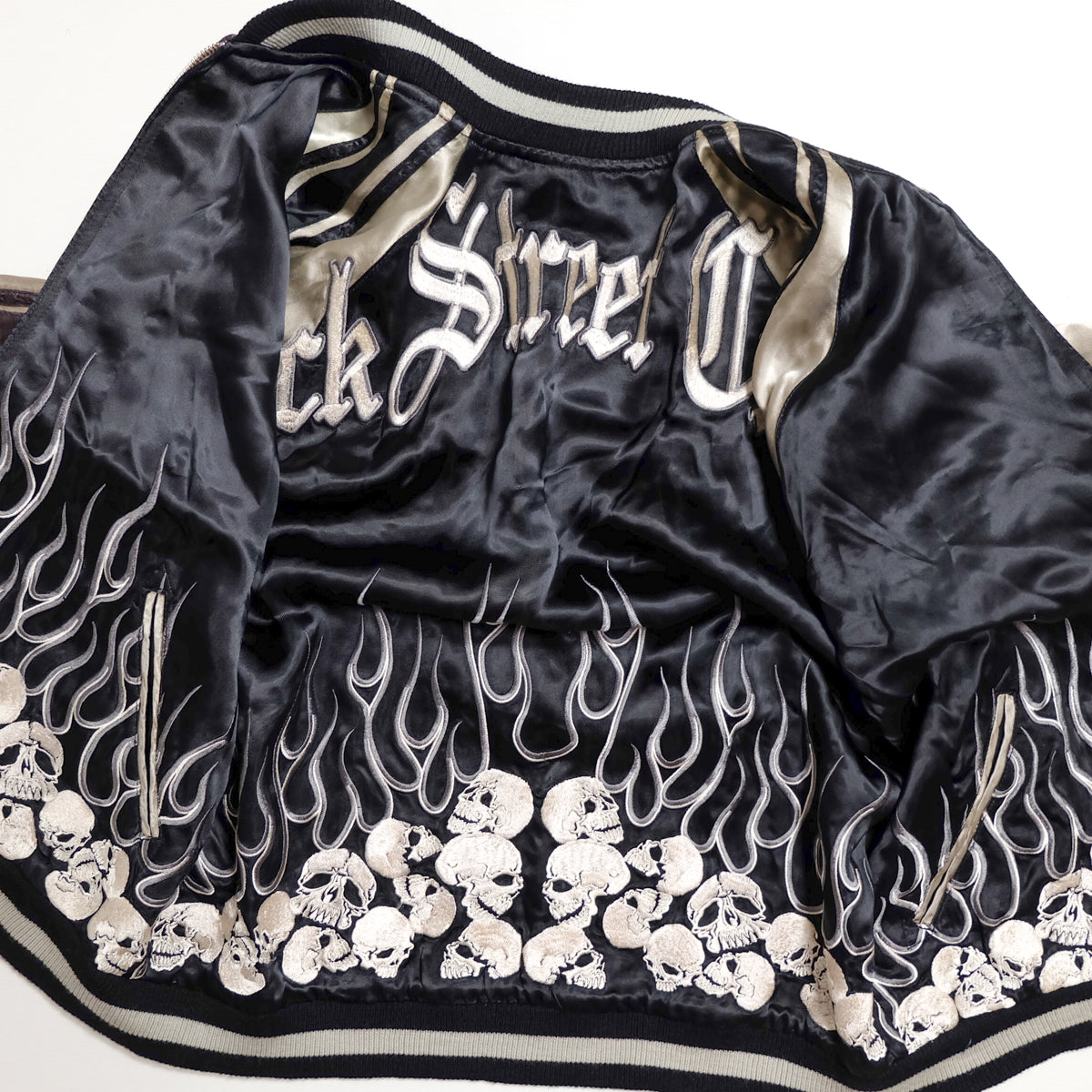 Vintage Sukajan Jacket Back Street Crawler PUNK ROCK Gothic Skull Flames Embroidery Reversible Souvenir Japan Streetwear Rockabilly Style M