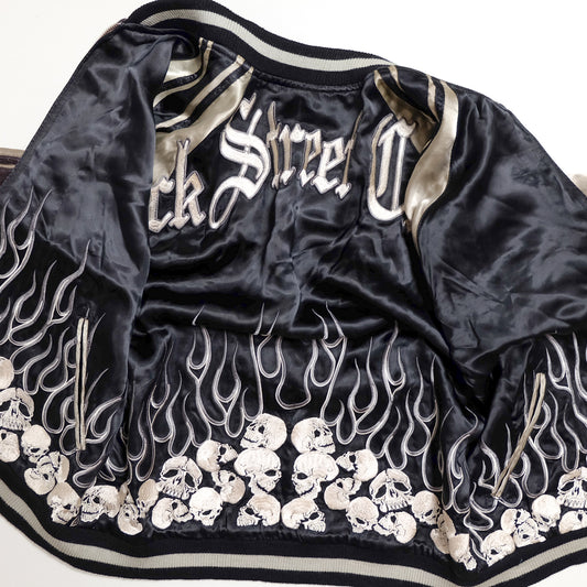 Vintage Sukajan Jacket Back Street Crawler PUNK ROCK Gothic Skull Flames Embroidery Reversible Souvenir Japan Streetwear Rockabilly Style M