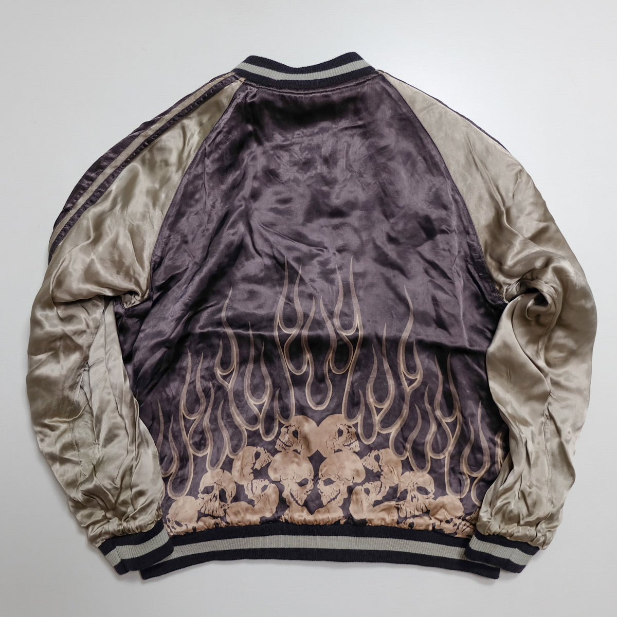Vintage Sukajan Jacket Back Street Crawler PUNK ROCK Gothic Skull Flames Embroidery Reversible Souvenir Japan Streetwear Rockabilly Style M