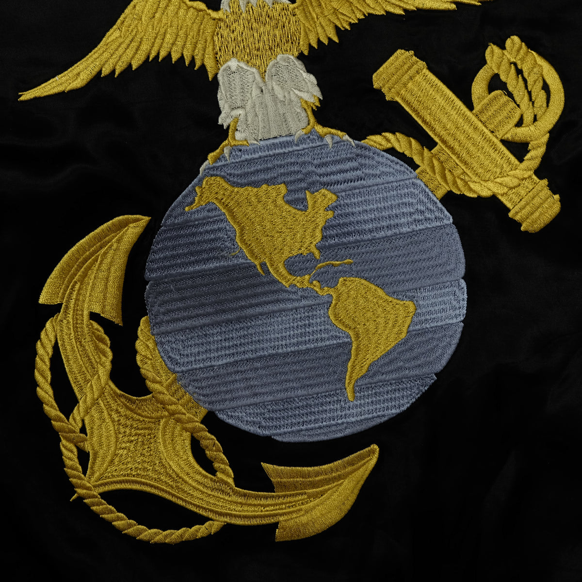 HOUSTON USMC Sukajan, Eagle Globe & Anchor Semper Fidelis Embroidery, Black Satin, Vintage, Size M