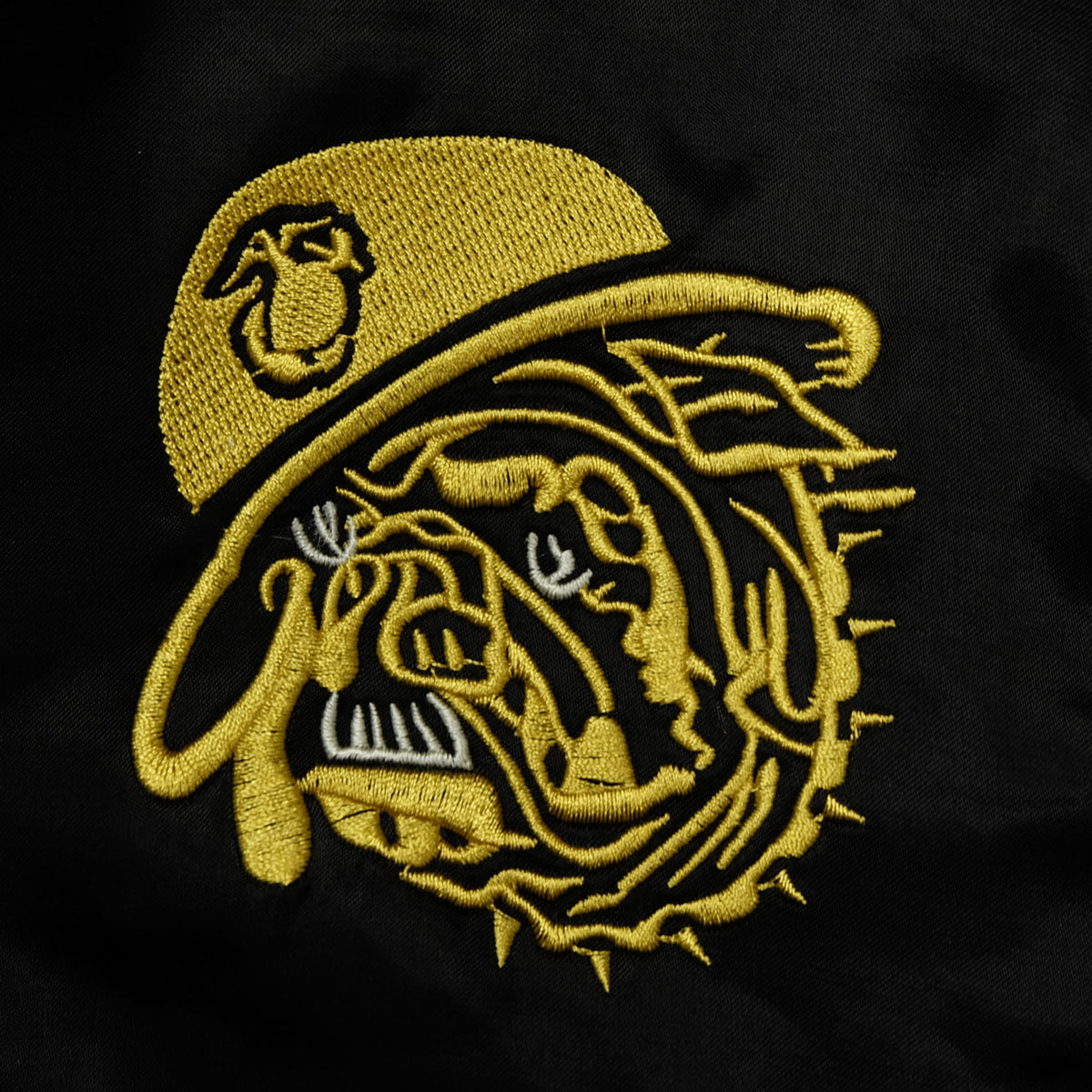 HOUSTON USMC Sukajan, Eagle Globe & Anchor Semper Fidelis Embroidery, Black Satin, Vintage, Size M