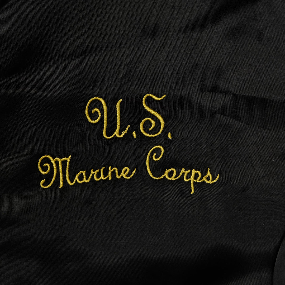 HOUSTON USMC Sukajan, Eagle Globe & Anchor Semper Fidelis Embroidery, Black Satin, Vintage, Size M