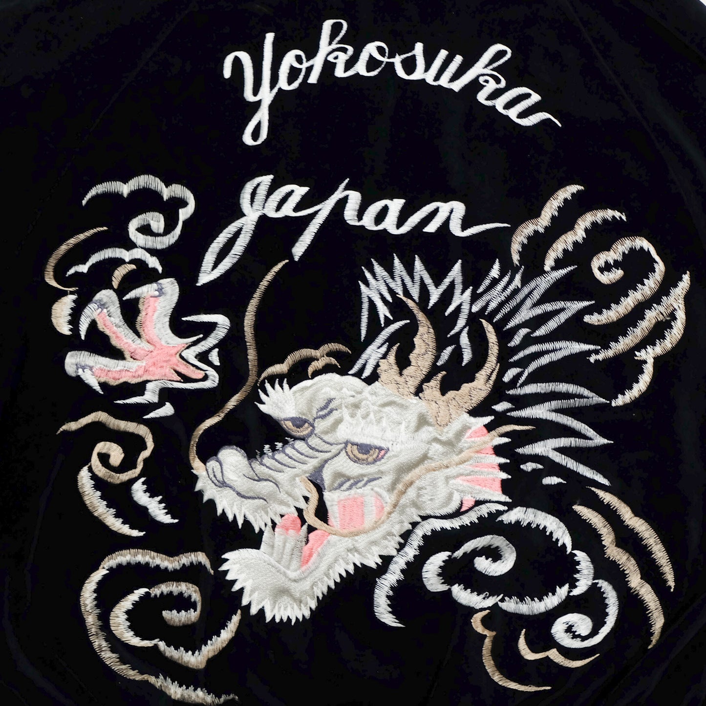 Vintage Black Velvet Dragon Sukajan Jacket L Japanese Yokosuka Souvenir Bomber White Irezumi Embroidery