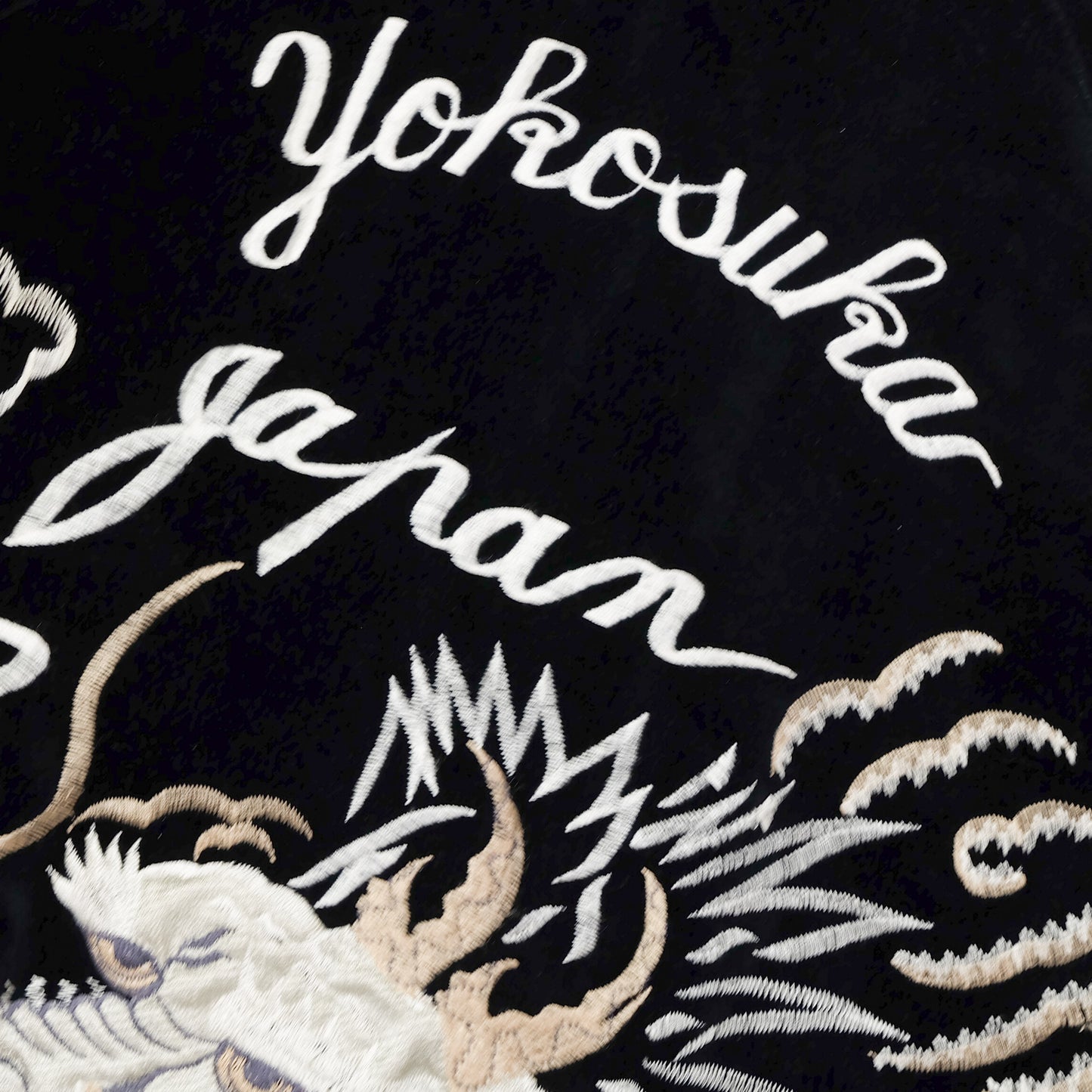 Vintage Black Velvet Dragon Sukajan Jacket L Japanese Yokosuka Souvenir Bomber White Irezumi Embroidery