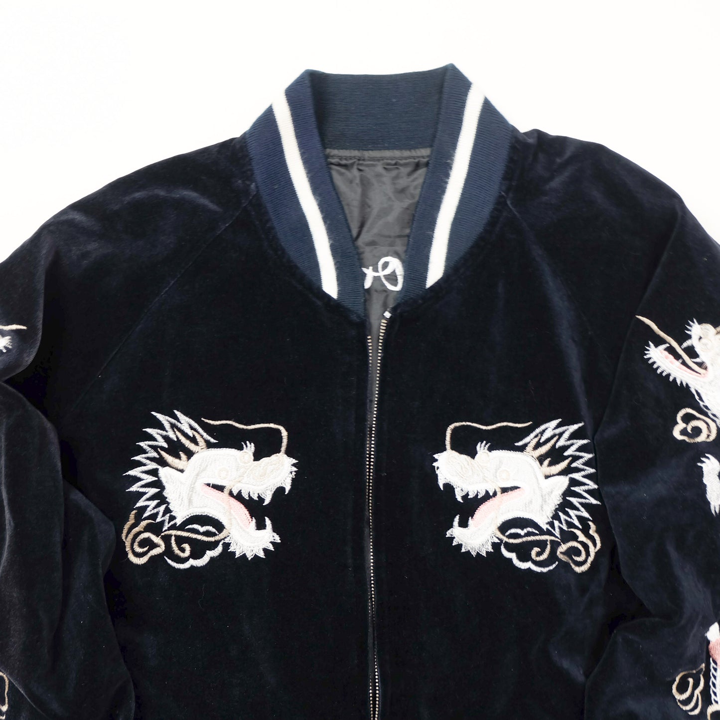 Vintage Black Velvet Dragon Sukajan Jacket L Japanese Yokosuka Souvenir Bomber White Irezumi Embroidery