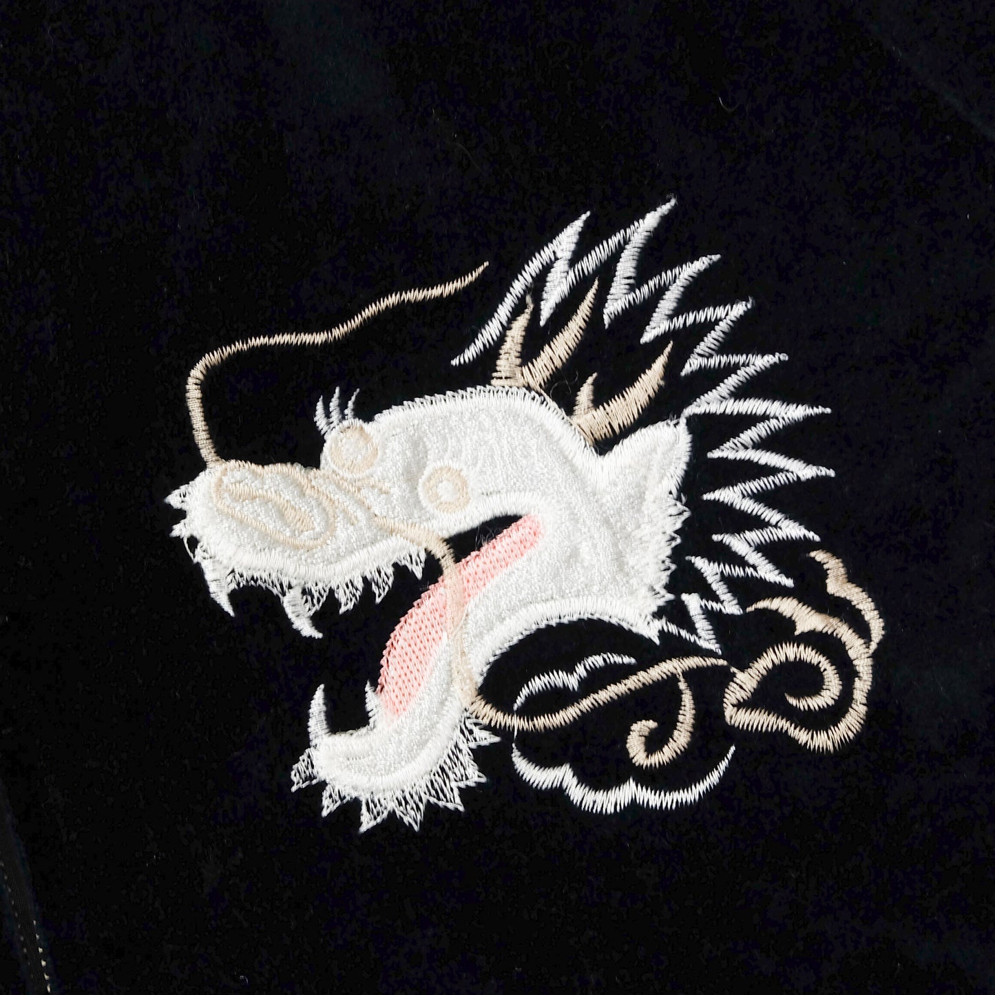 Vintage Black Velvet Dragon Sukajan Jacket L Japanese Yokosuka Souvenir Bomber White Irezumi Embroidery