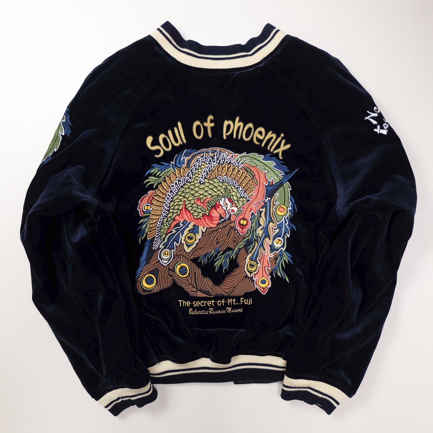 AMEKAJI Yakuza Fashion Tedman BRM Soul of Phoenix Sukajan Jacket | Embroidered Velvet Souvenir Jacket Japan Mt. Fuji Phoenix Yokosuka Bomber