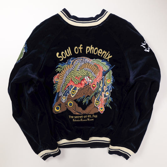 AMEKAJI Yakuza Fashion Tedman BRM Soul of Phoenix Sukajan Jacket | Embroidered Velvet Souvenir Jacket Japan Mt. Fuji Phoenix Yokosuka Bomber