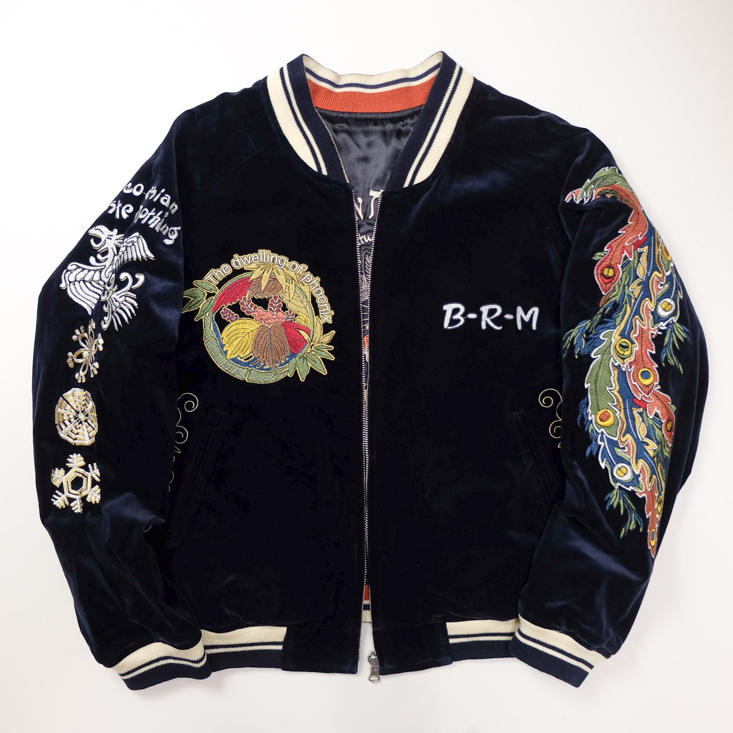 AMEKAJI Yakuza Fashion Tedman BRM Soul of Phoenix Sukajan Jacket | Embroidered Velvet Souvenir Jacket Japan Mt. Fuji Phoenix Yokosuka Bomber