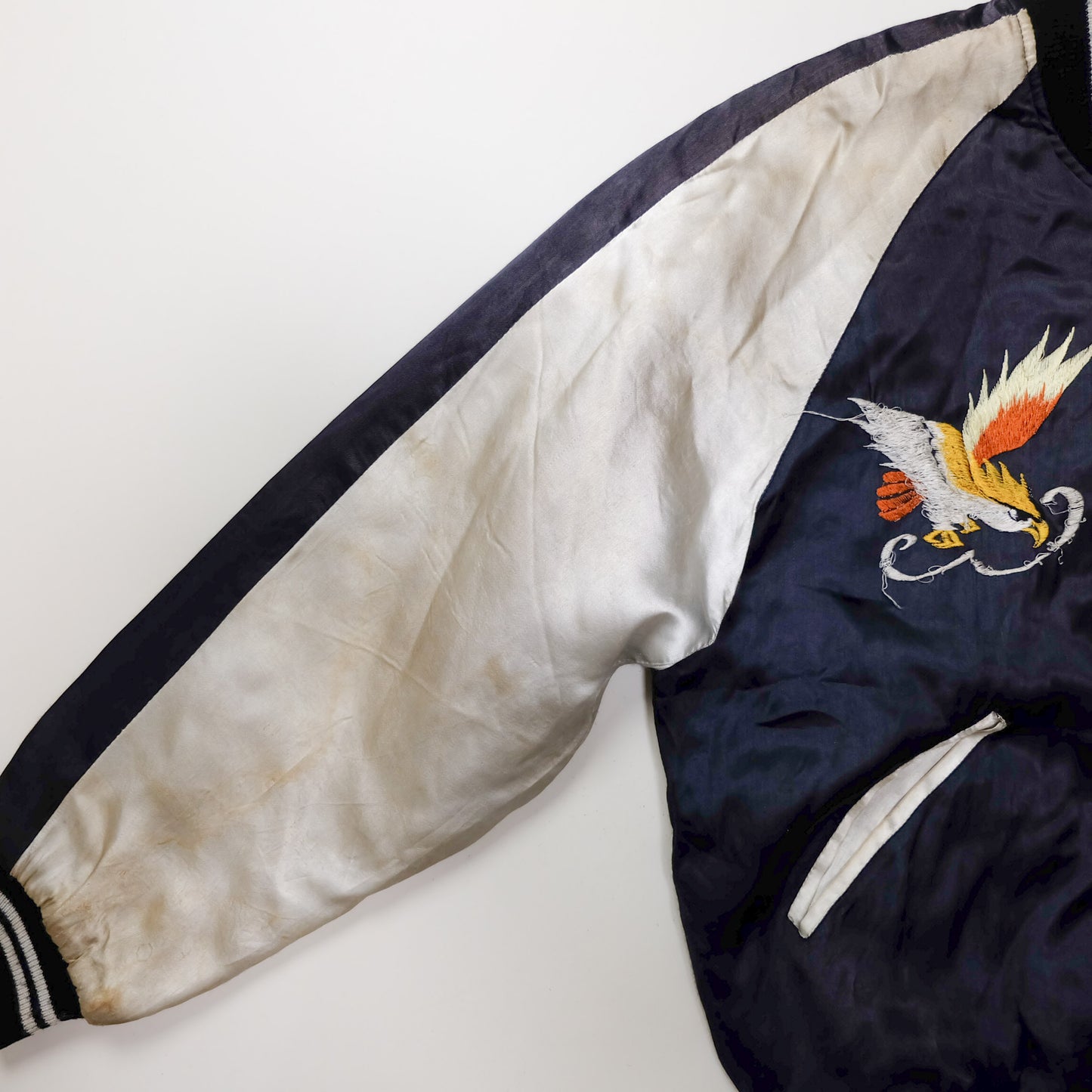 Vintage Japan Eagle Sukajan Jacket L Yokoburi Embroidered Navy White Souvenir Bomber Pine Hawk Japanese Streetwear