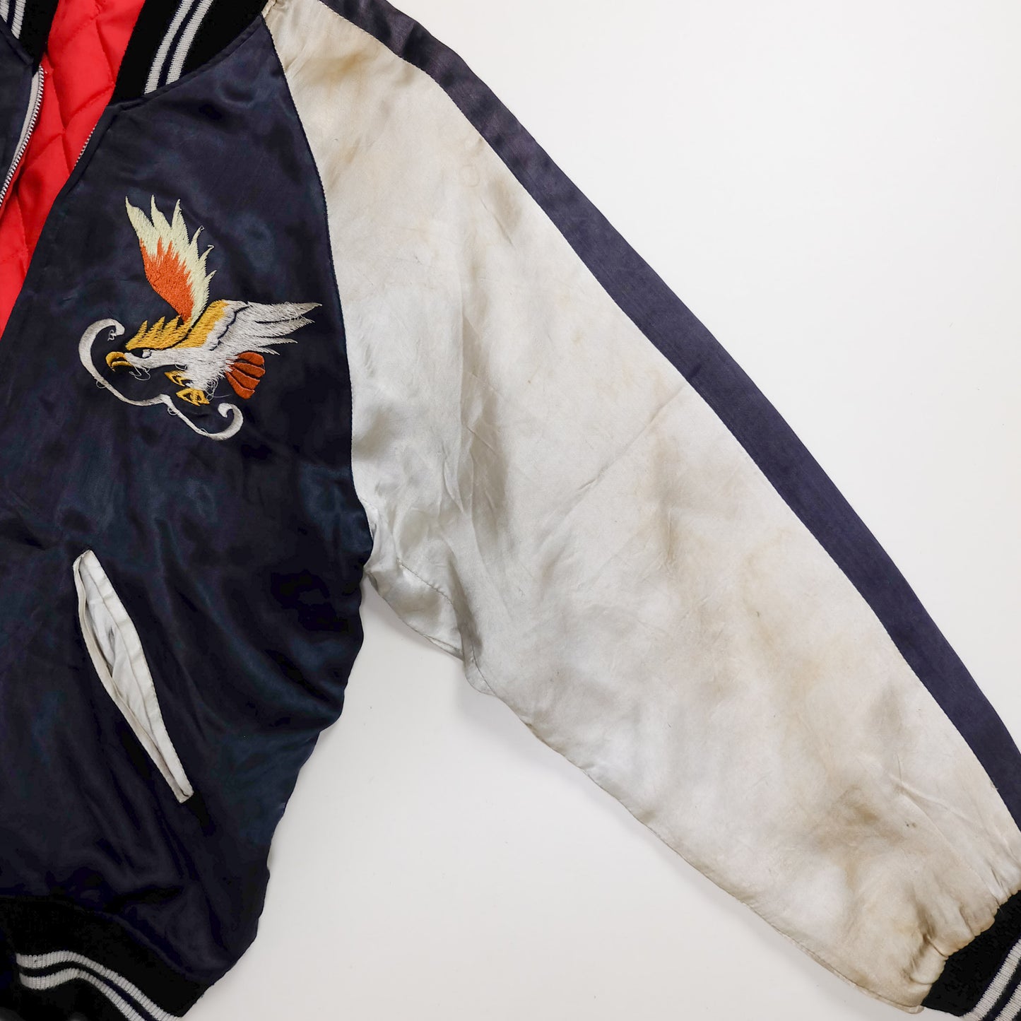 Vintage Japan Eagle Sukajan Jacket L Yokoburi Embroidered Navy White Souvenir Bomber Pine Hawk Japanese Streetwear