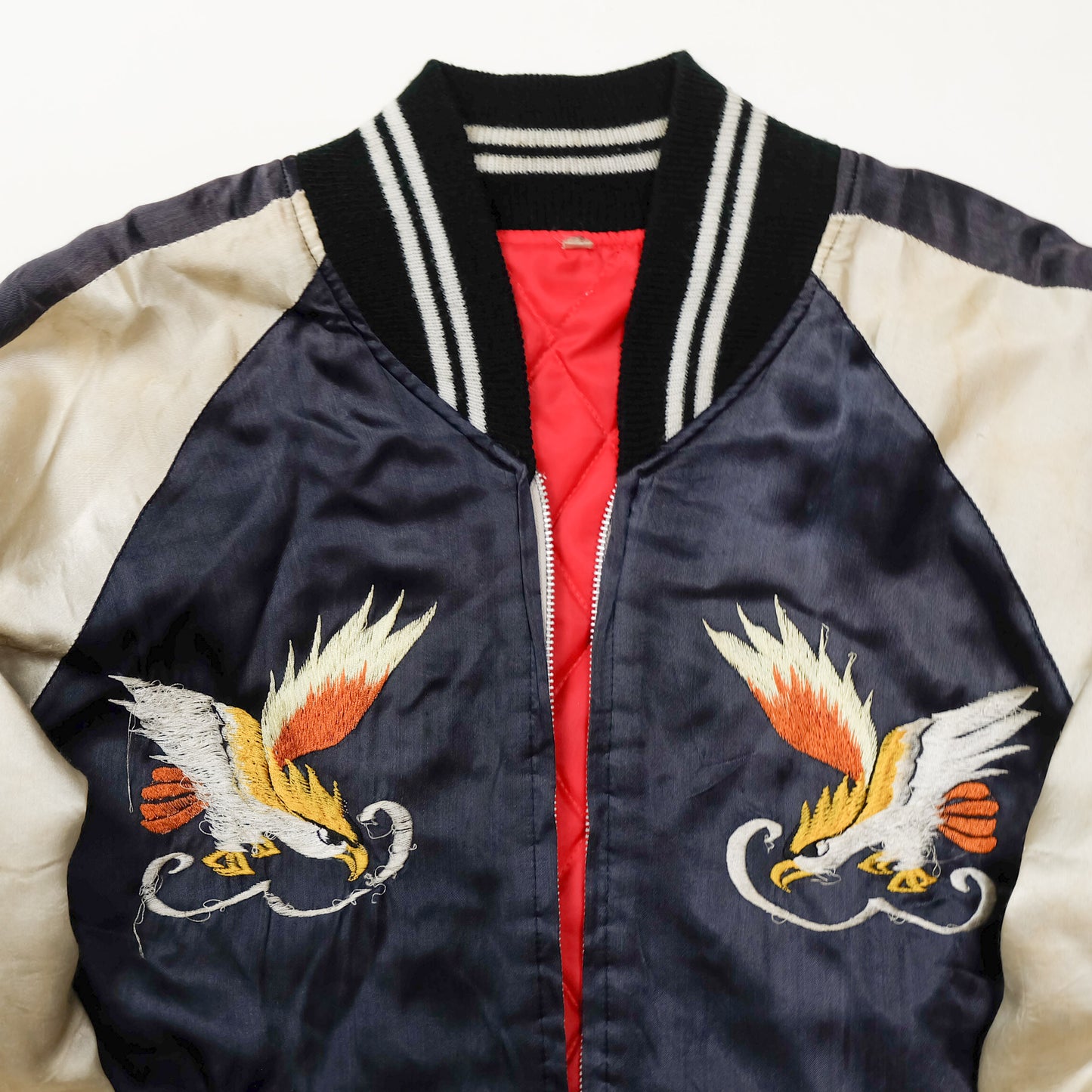 Vintage Japan Eagle Sukajan Jacket L Yokoburi Embroidered Navy White Souvenir Bomber Pine Hawk Japanese Streetwear