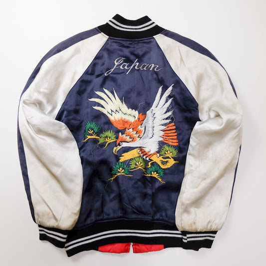 Vintage Japan Eagle Sukajan Jacket L Yokoburi Embroidered Navy White Souvenir Bomber Pine Hawk Japanese Streetwear