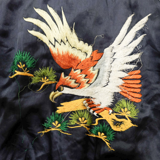 Vintage Japan Eagle Sukajan Jacket L Yokoburi Embroidered Navy White Souvenir Bomber Pine Hawk Japanese Streetwear