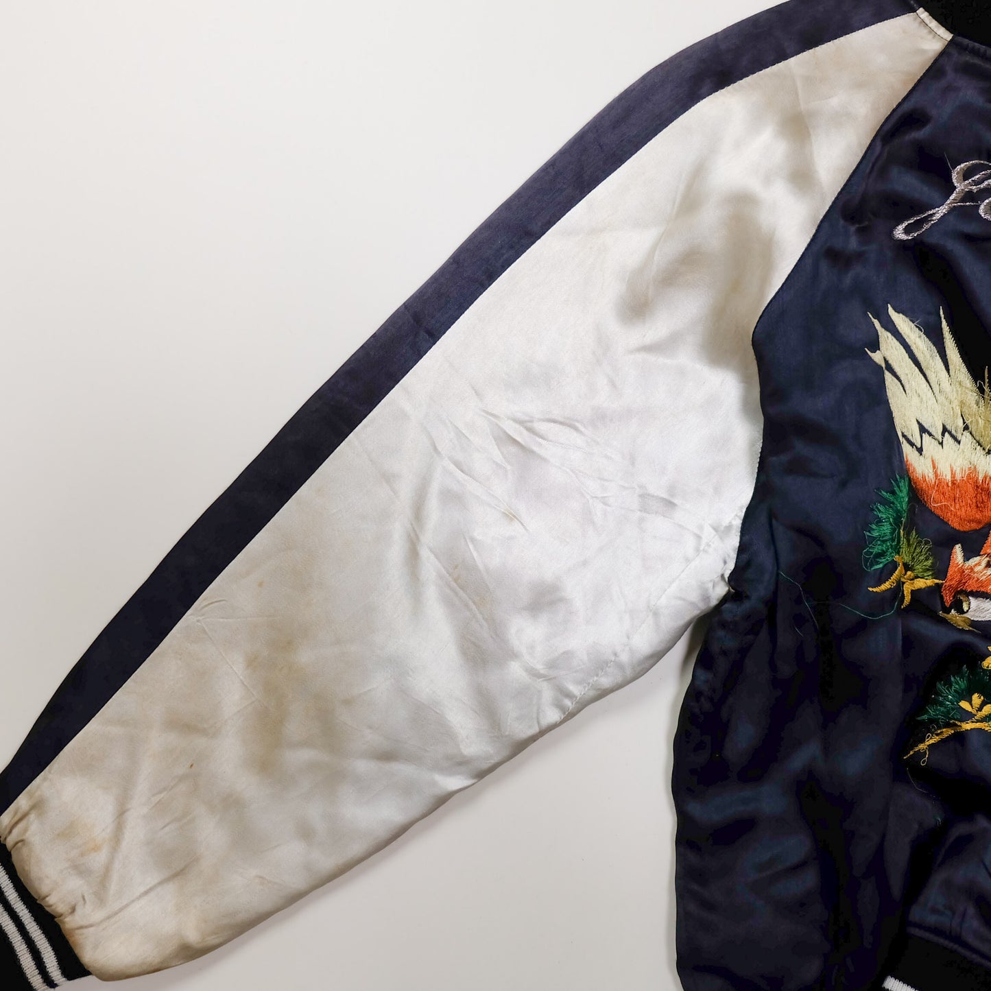 Vintage Japan Eagle Sukajan Jacket L Yokoburi Embroidered Navy White Souvenir Bomber Pine Hawk Japanese Streetwear