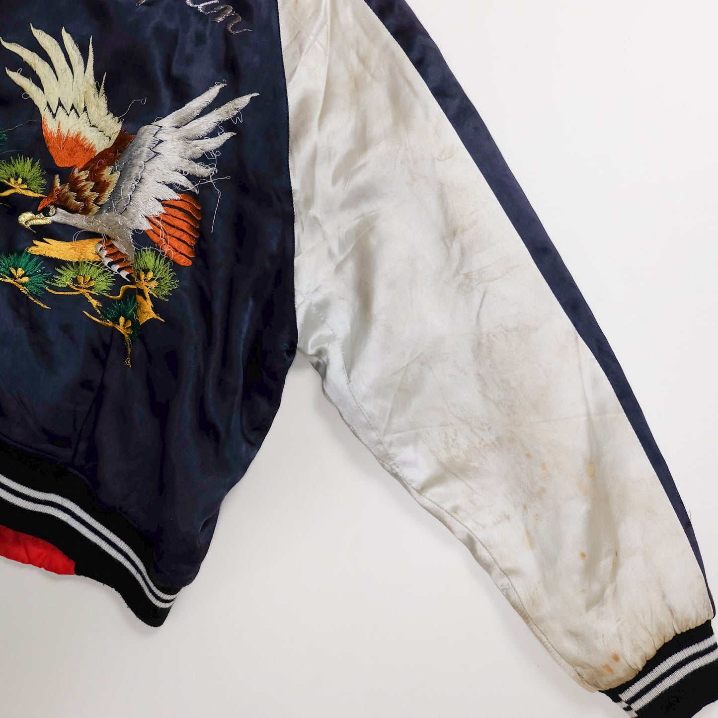 Vintage Japan Eagle Sukajan Jacket L Yokoburi Embroidered Navy White Souvenir Bomber Pine Hawk Japanese Streetwear