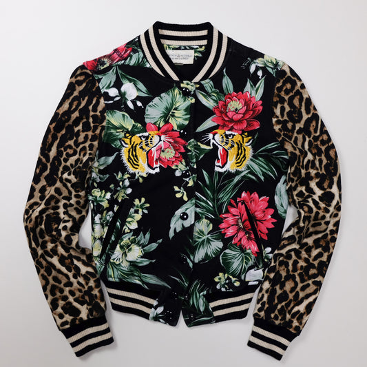 Denim & Supply Ralph Lauren Tiger Bomber Jacket XS Floral Leopard Embroidered Women’s Sukajan Style
