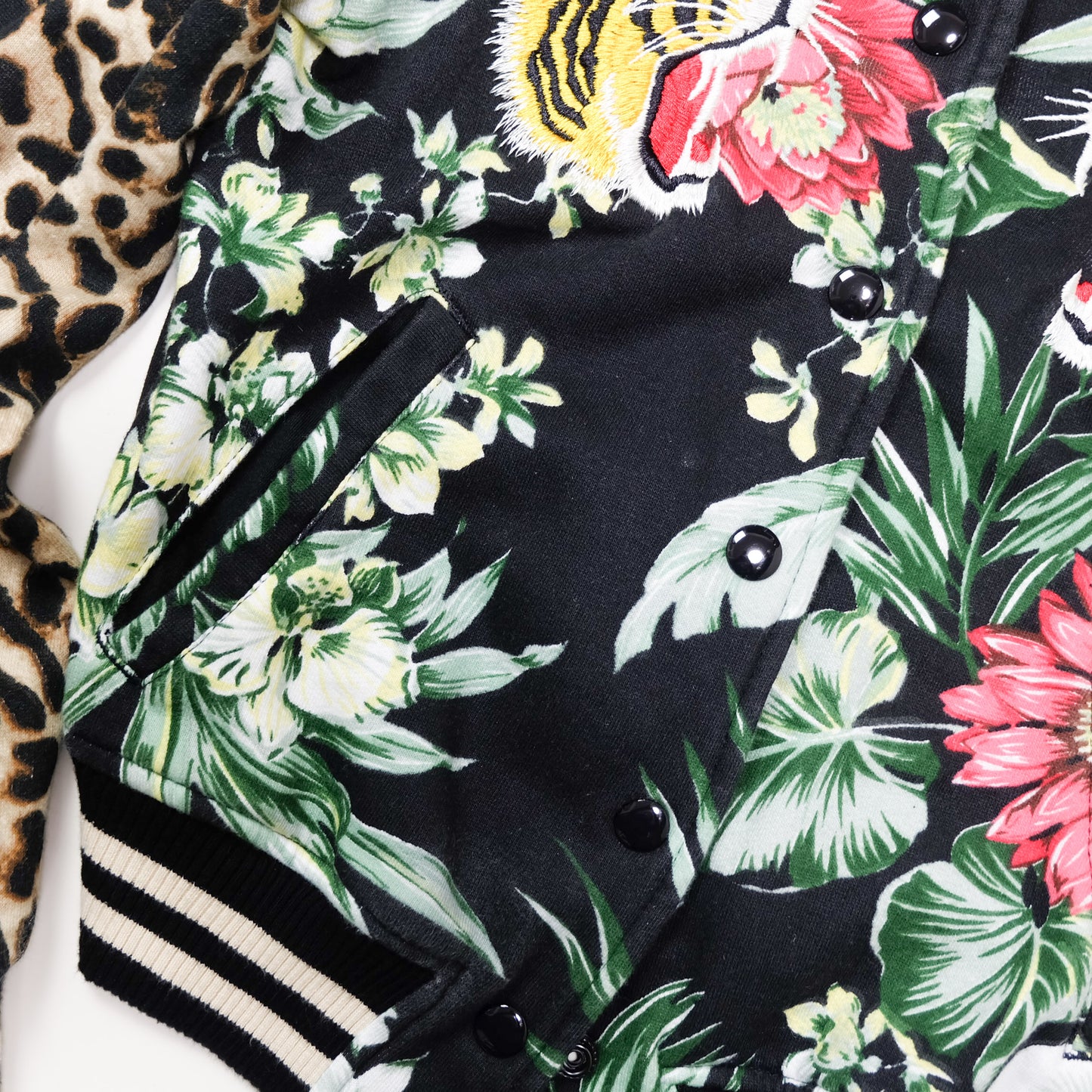 Denim & Supply Ralph Lauren Tiger Bomber Jacket XS Floral Leopard Embroidered Women’s Sukajan Style